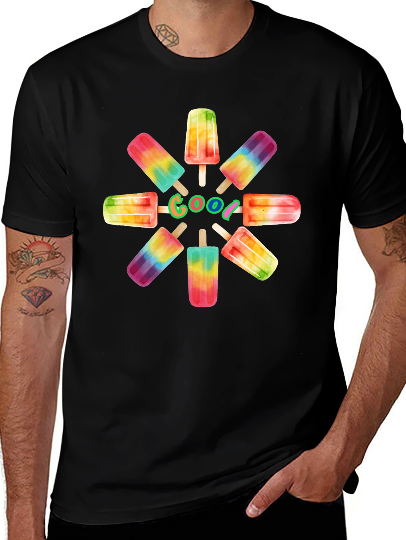 Cool Popsicle Graphic Tee - Black Cotton T-Shirt