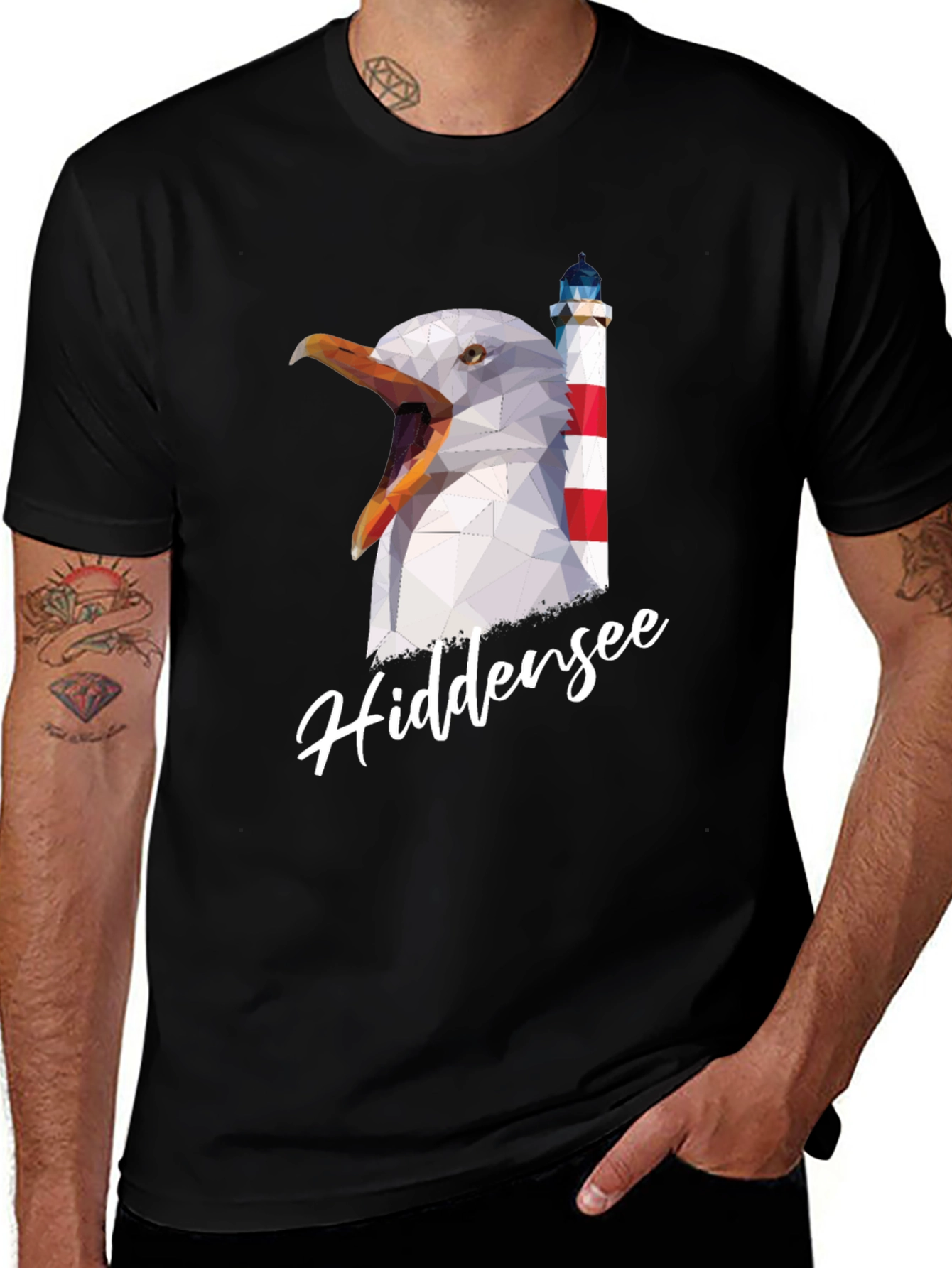 HiddenSee Graphic T-Shirt: Seagull & Lighthouse