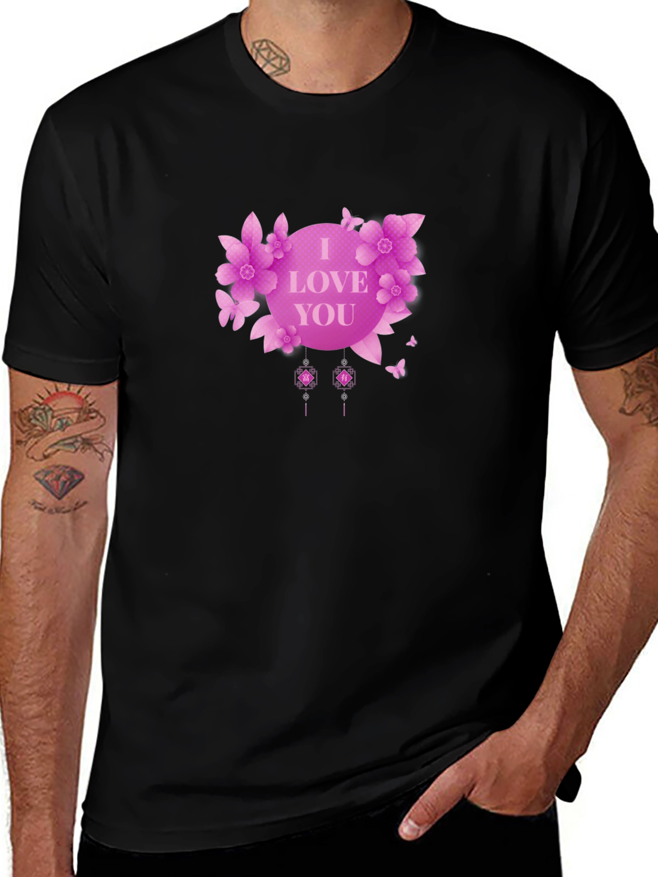Variant 27 of I Love You Floral Graphic T-Shirt - Black