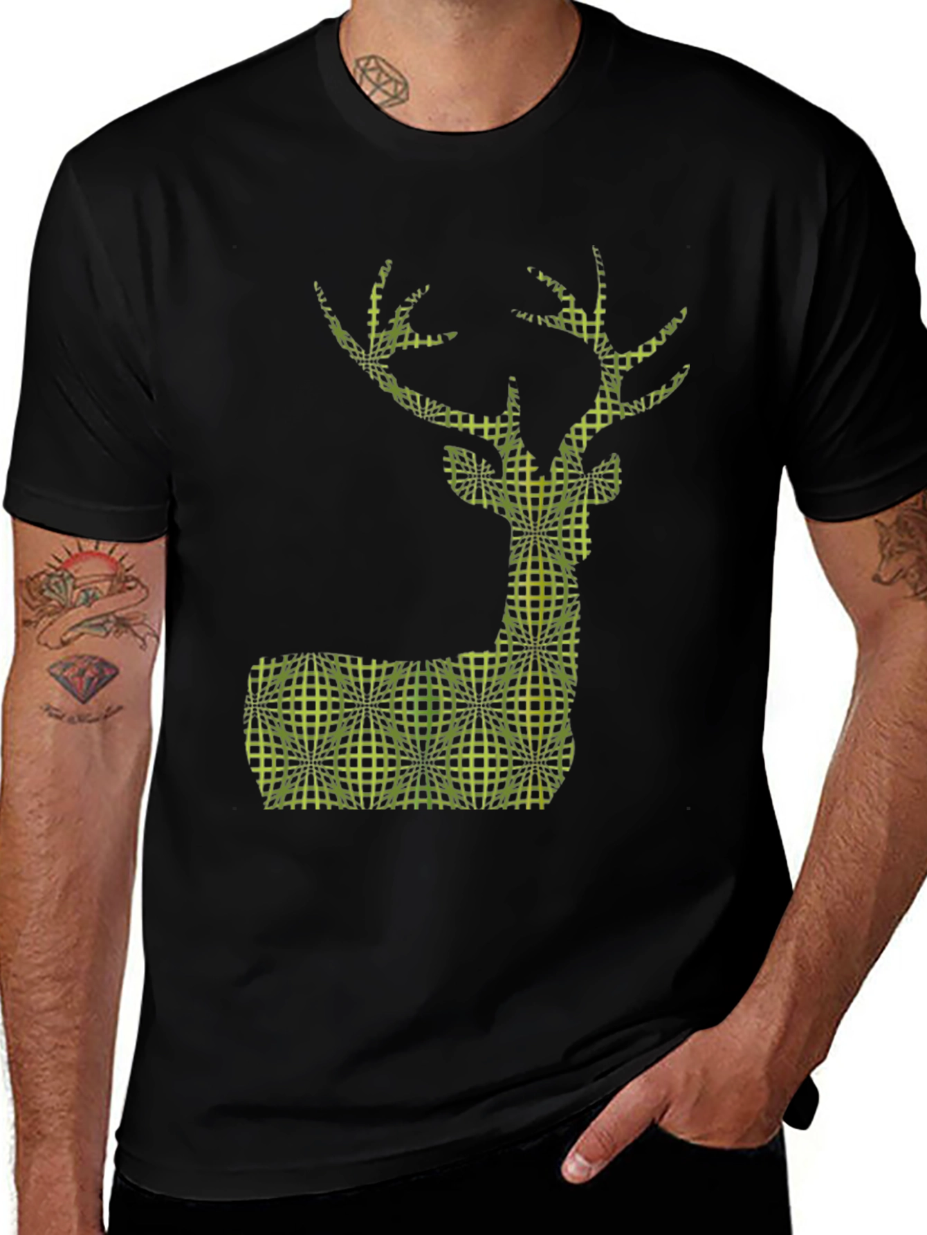 Variant 4 of Geometric Stag Print Black T-Shirt
