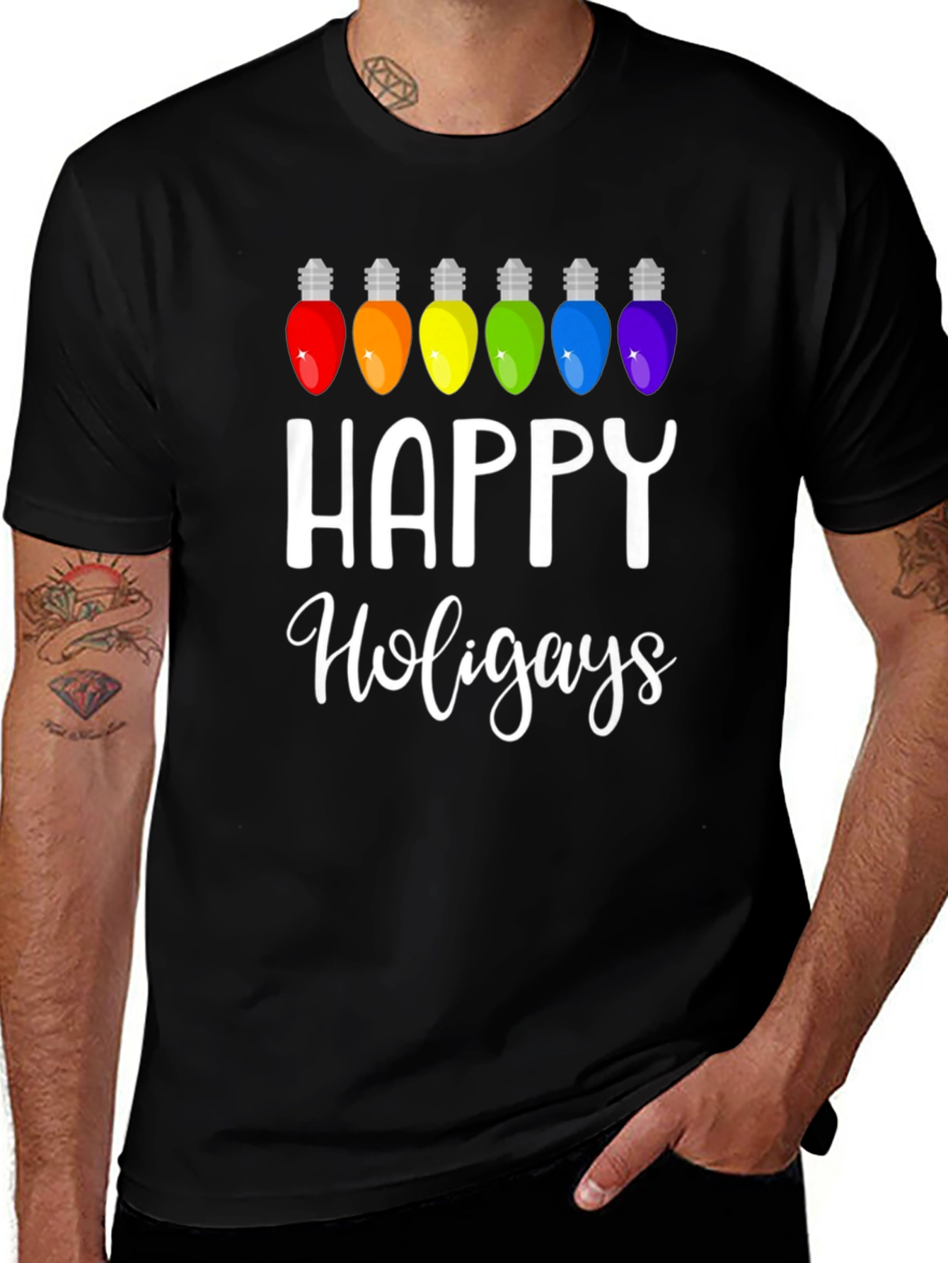 Happy Holigays Rainbow Lights Graphic T-Shirt