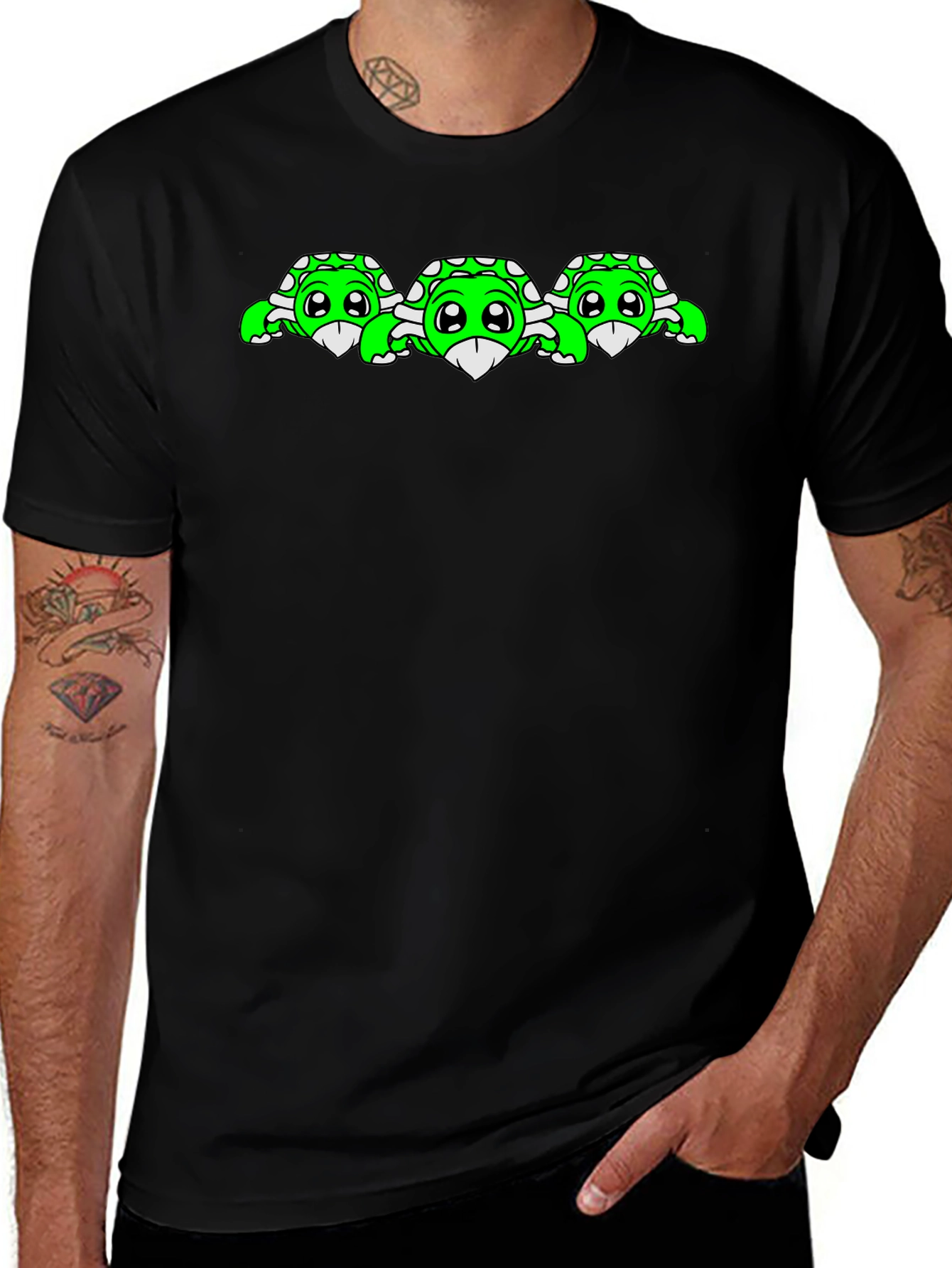 Variant 24 of Cute Turtle Trio Graphic T-Shirt - Black