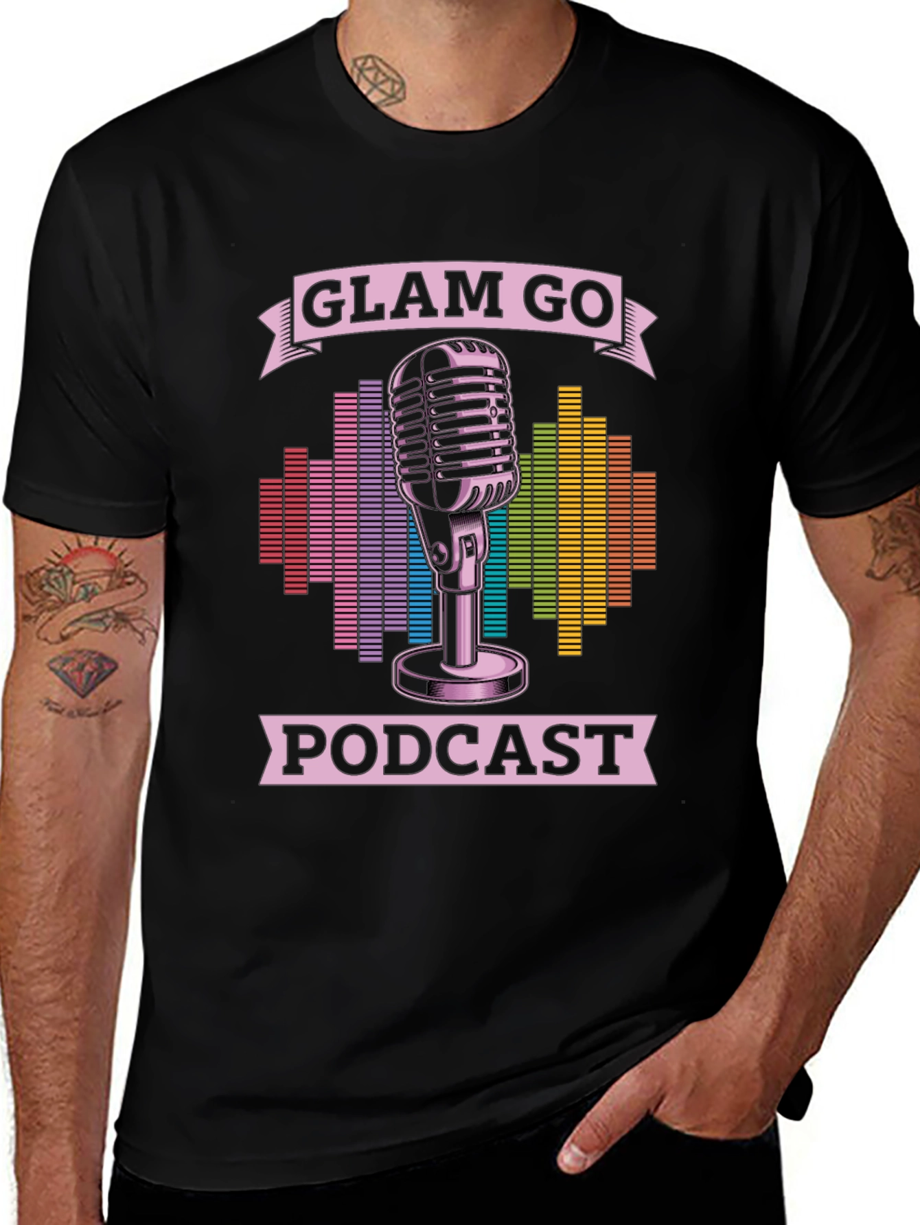 Glam Go Podcast T-Shirt Retro Microphone Design