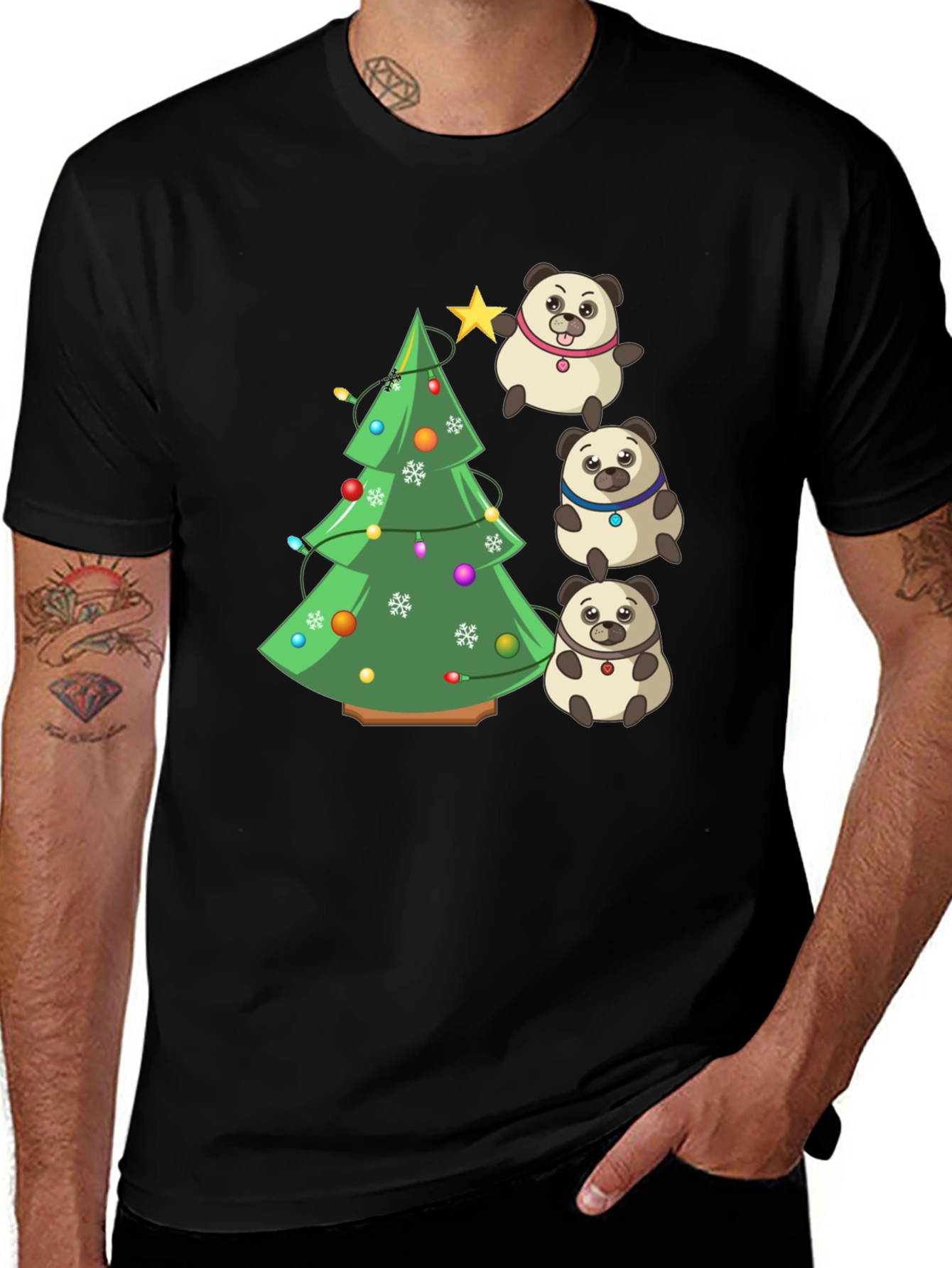 Festive Pug Christmas Tree T-Shirt