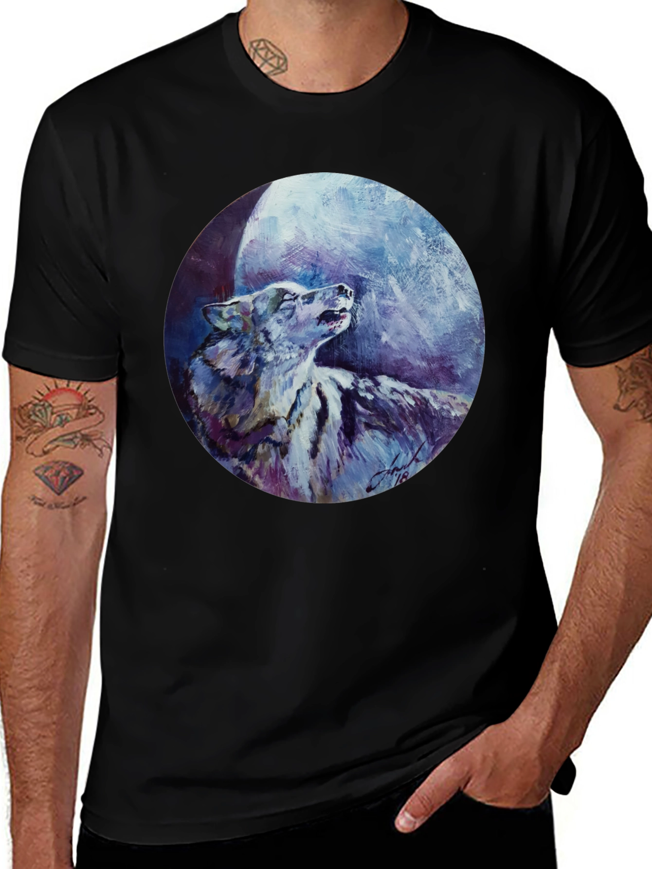 Variant 18 of Wolf Moon Graphic Tee - Men's Black T-Shirt