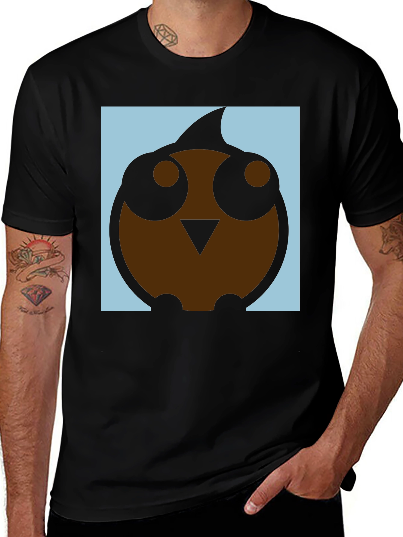 Variant 8 of Cartoon Owl Graphic Tee - Black Cotton Blend