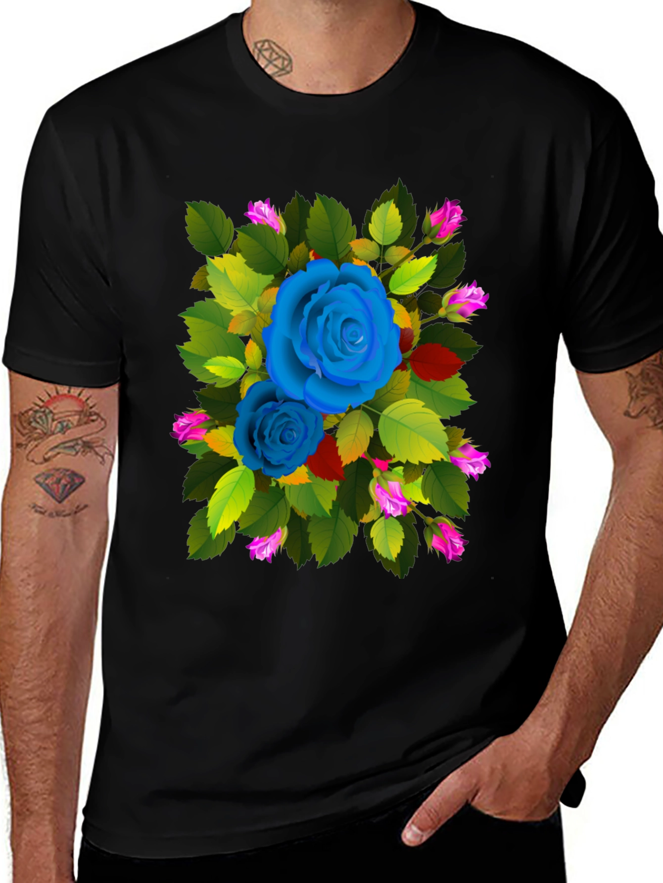 Variant 24 of Floral Rose Graphic Print Black T-Shirt