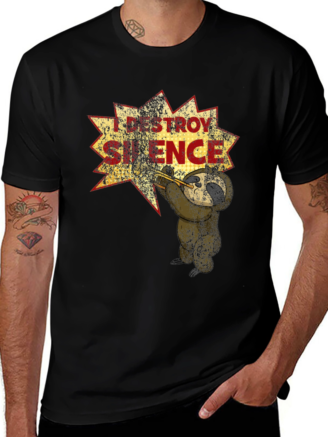 Variant 14 of I Destroy Silence T-Shirt Funny Sloth Trumpet Tee