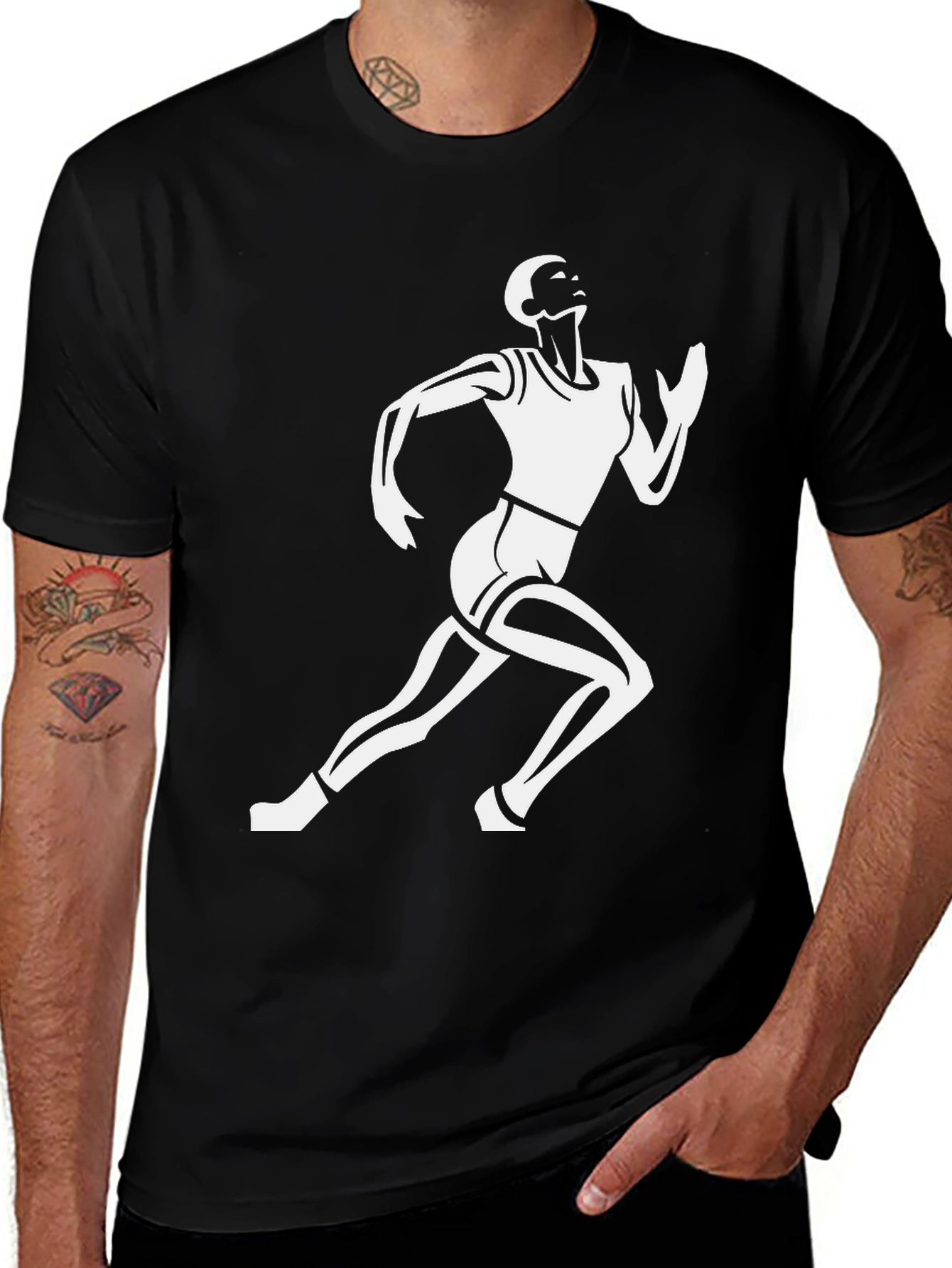Variant 5 of Runner Graphic Tee - Black Cotton Blend Comfort