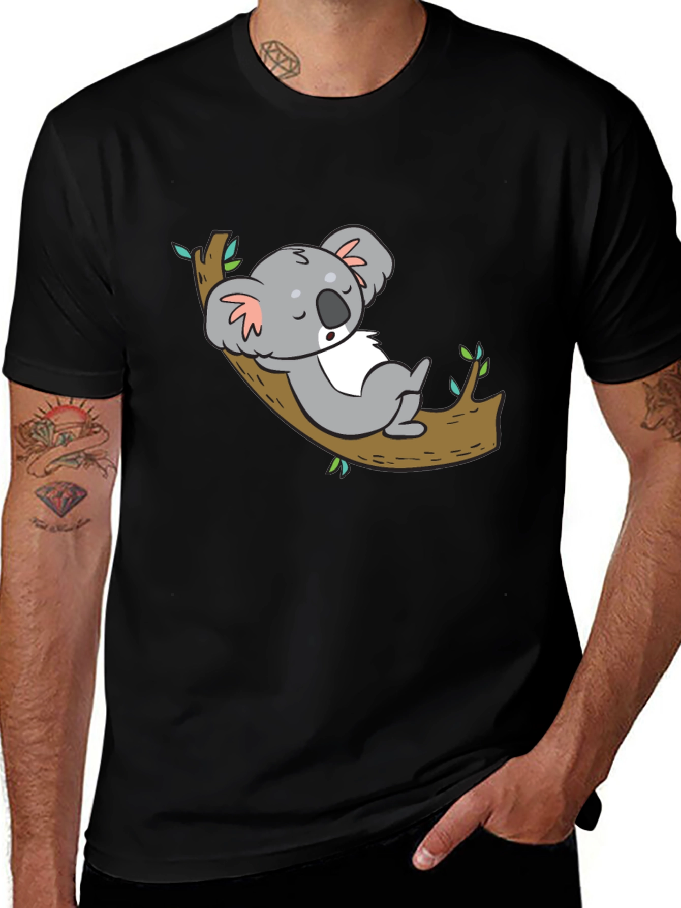 Variant 24 of Cute Koala Sleeping on Branch Black T-Shirt