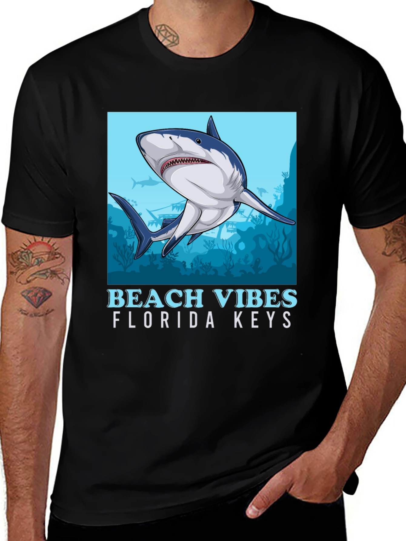 Beach Vibes Florida Keys Shark Graphic Tee