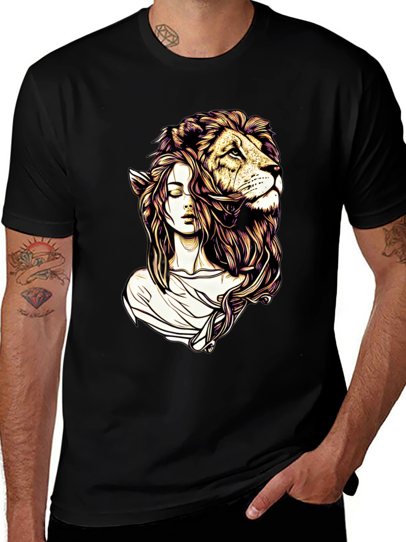 Lion Woman Graphic Tee - Stylish Black T-Shirt