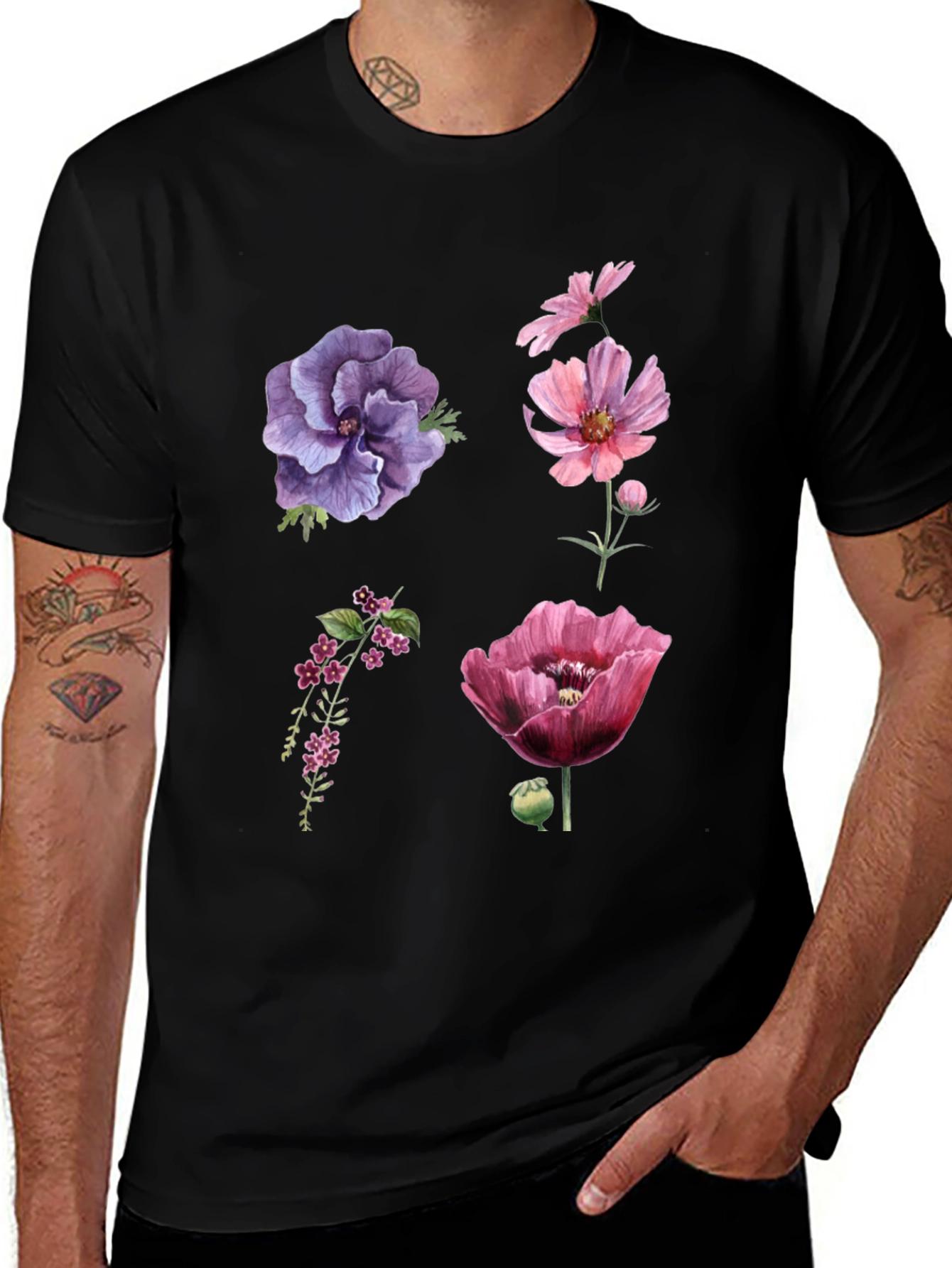 Variant 8 of Floral Print Black T-Shirt