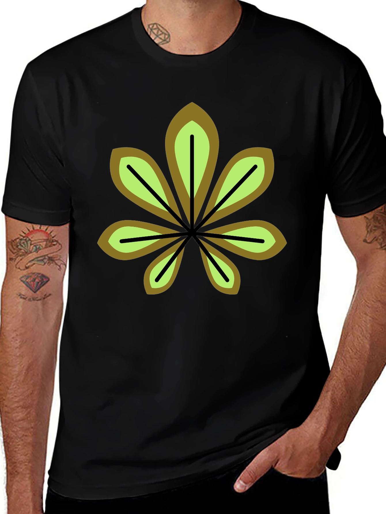 Variant 20 of Leaf Design Black T-Shirt - Casual Wear