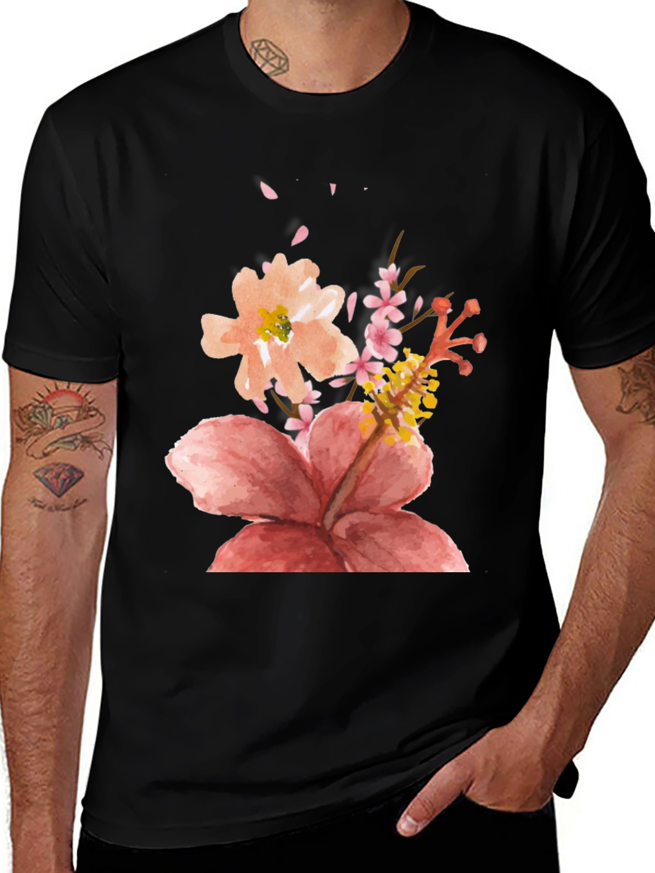 Variant 21 of Floral Watercolor Graphic Black T-Shirt