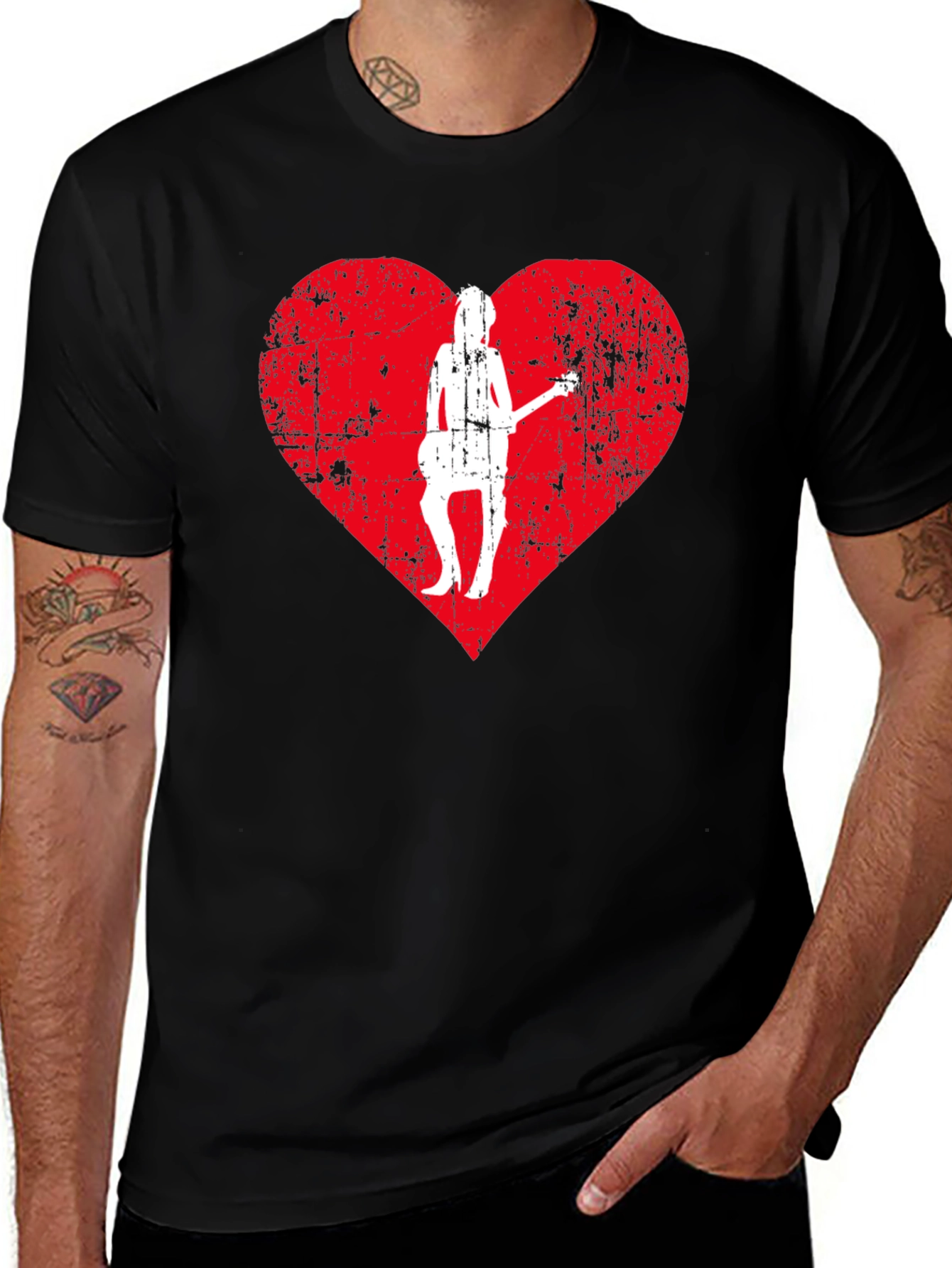 Variant 8 of Guitar Girl Heart Graphic Tee - Black