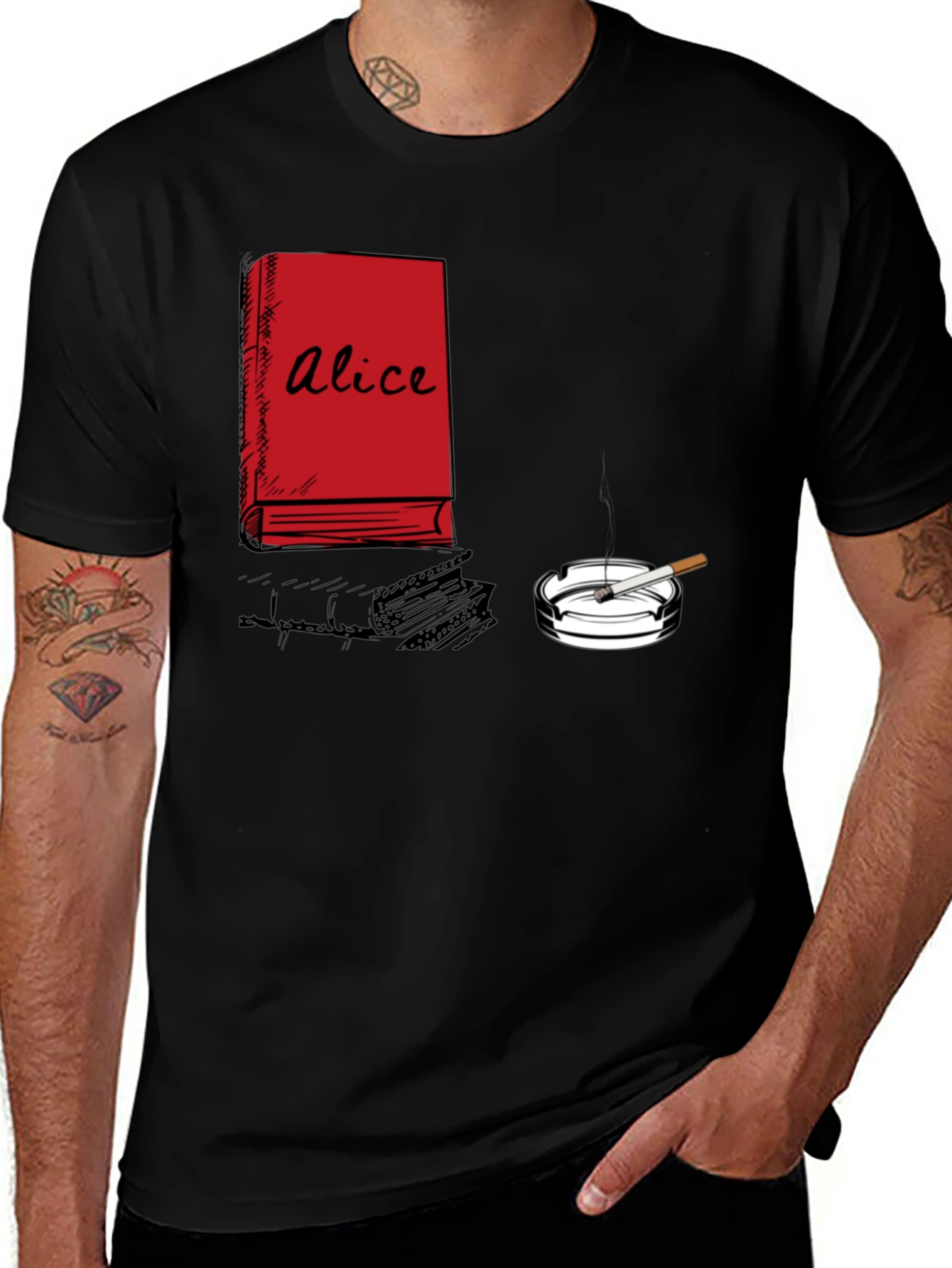 Variant 5 of Alice Book & Cigarette Graphic T-Shirt - Black