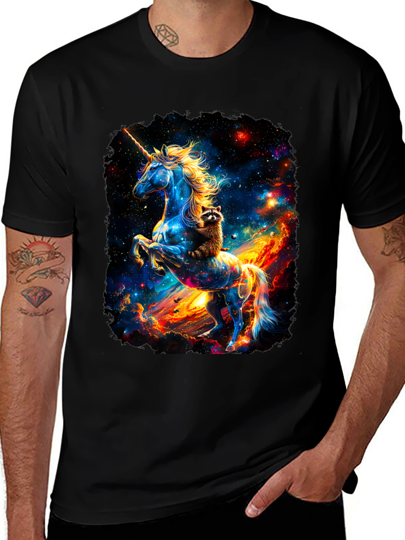 Variant 21 of Unicorn & Raccoon Space Galaxy Graphic Tee