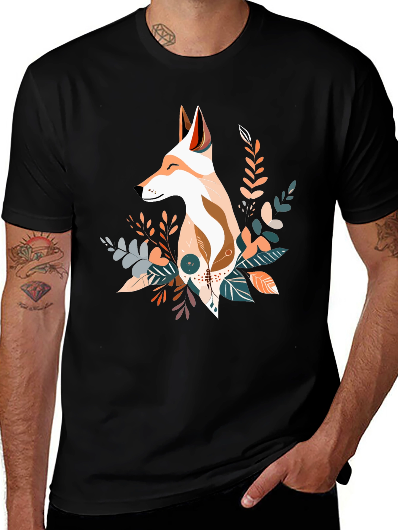 Variant 21 of Fox Floral Graphic Tee - Stylish Comfort