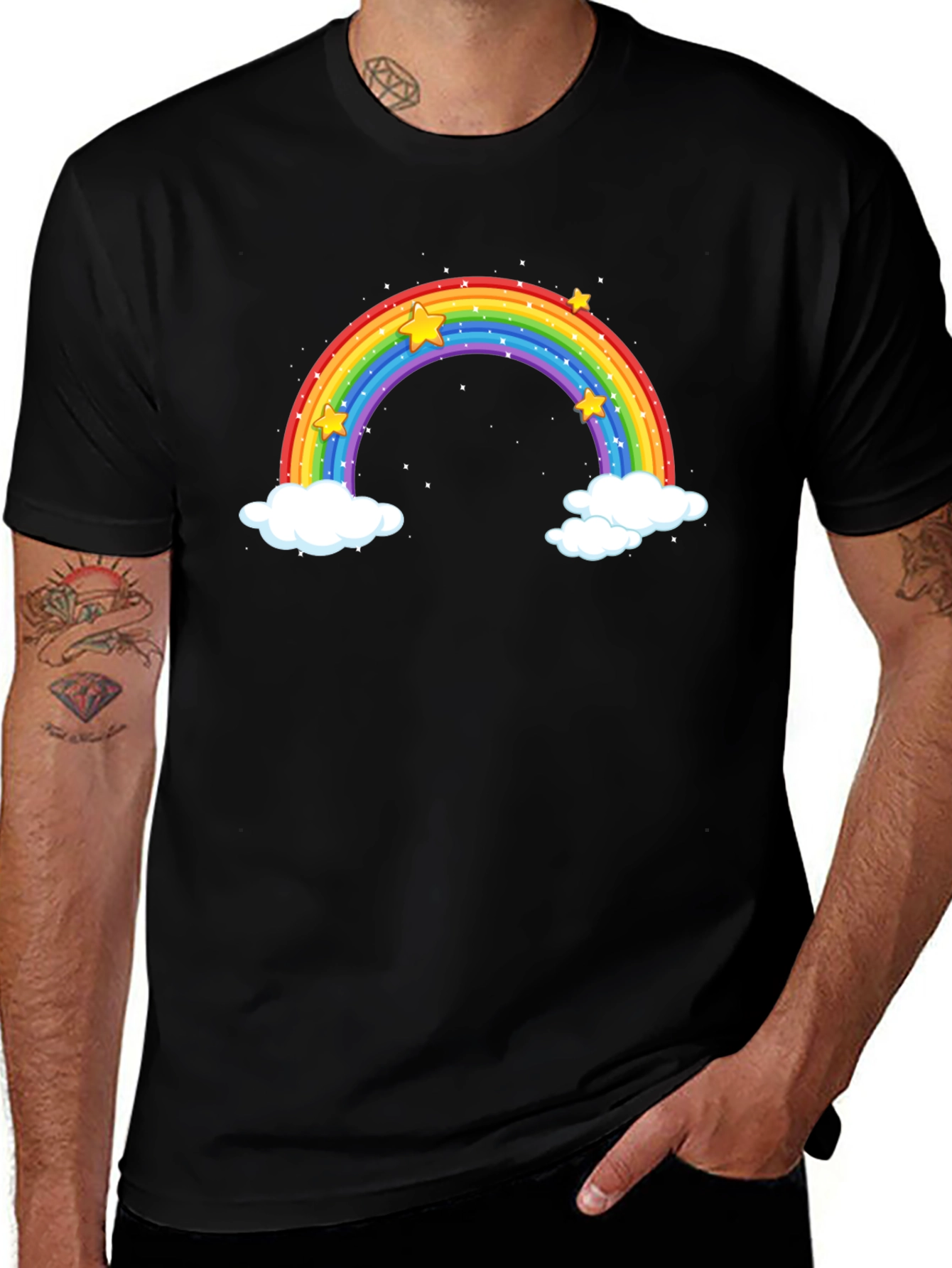 Variant 29 of Rainbow & Stars Graphic Tee - Black Cotton
