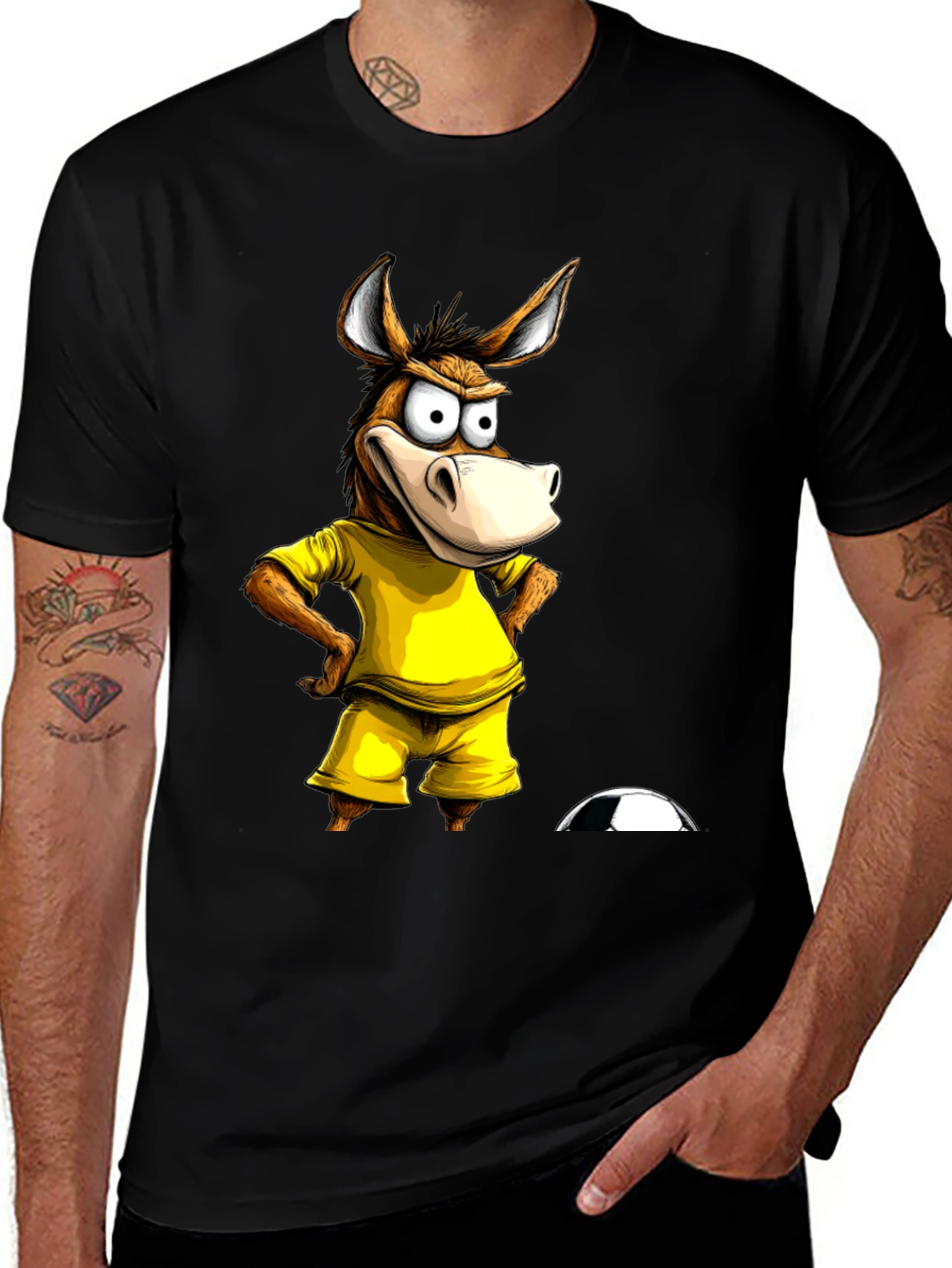 Funny Donkey Soccer T-Shirt - Black Cotton Tee