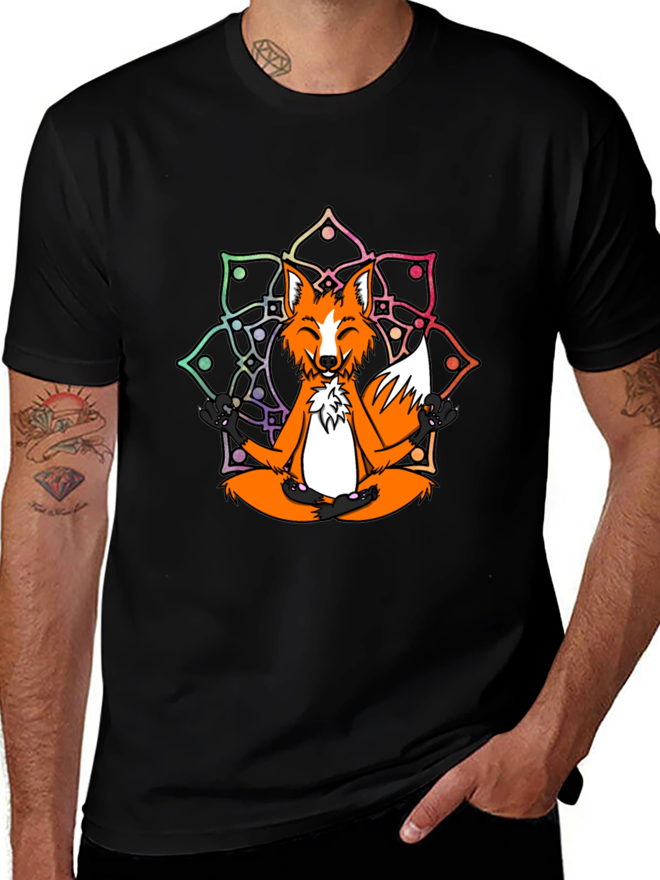 Variant 14 of Meditating Fox Mandala Graphic Tee