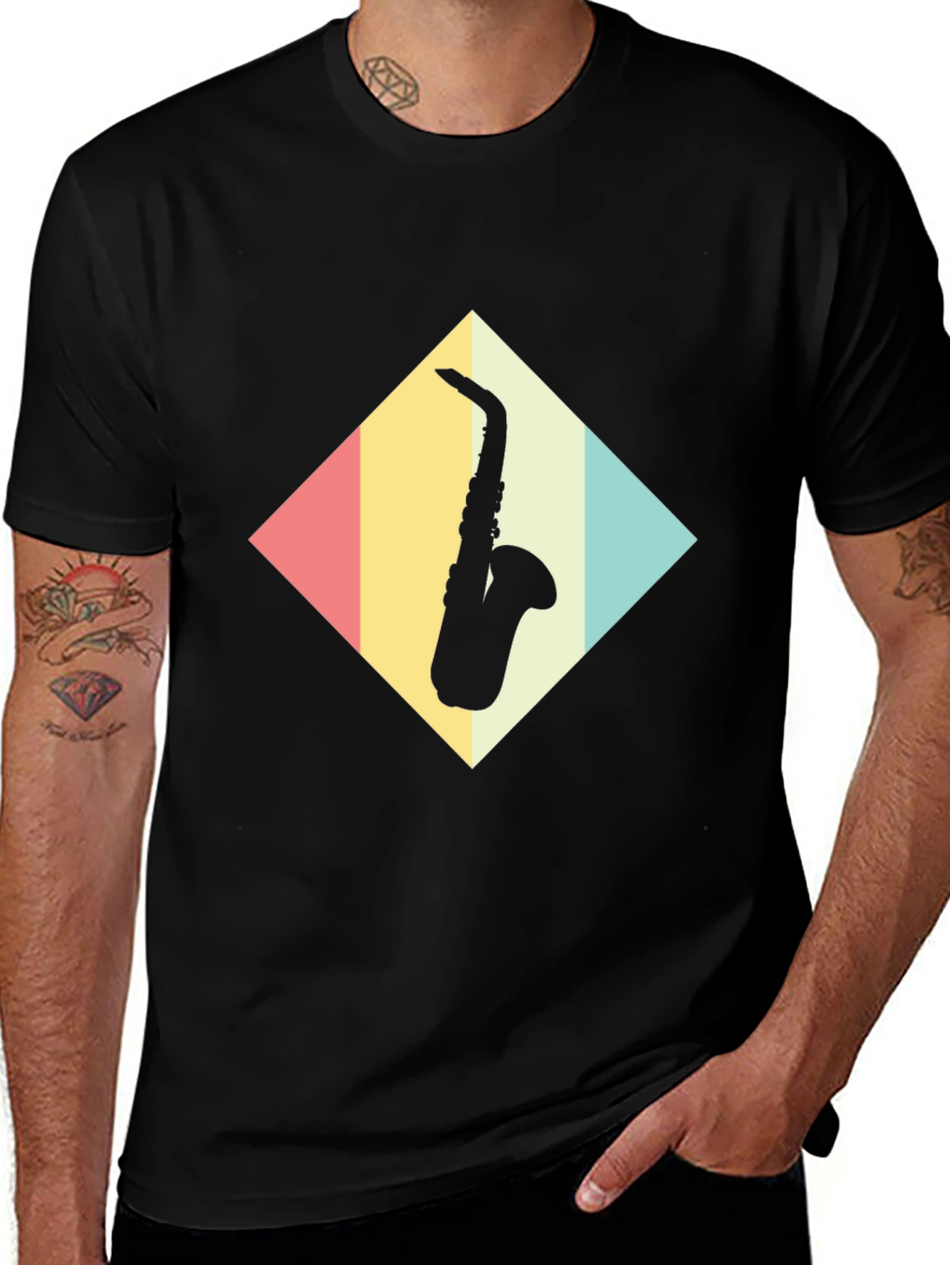 Variant 17 of Saxophone Diamond Graphic Tee - Retro Style