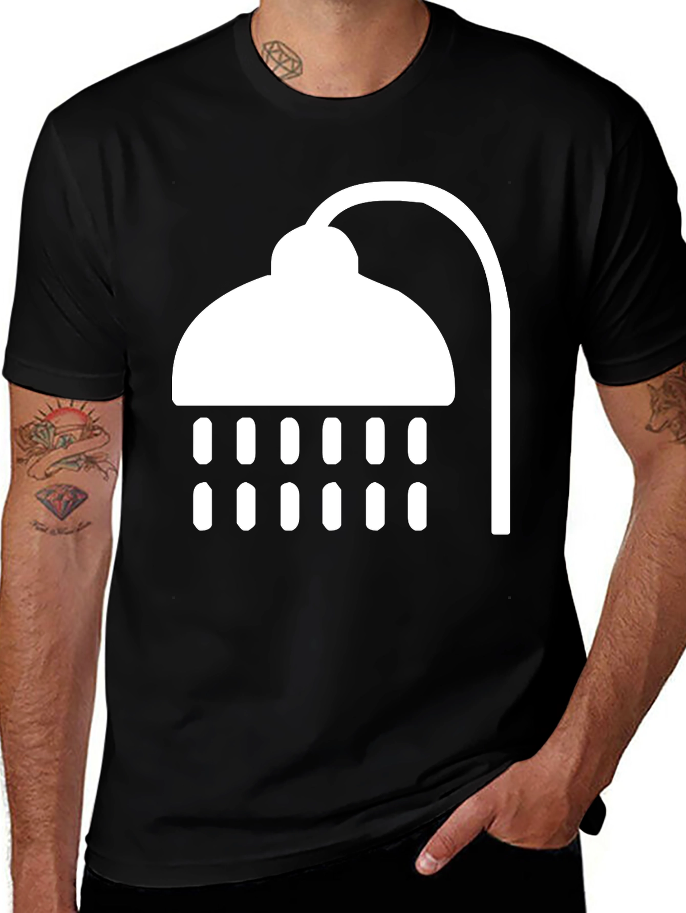 Variant 22 of Shower Graphic T-Shirt - Black Cotton Tee