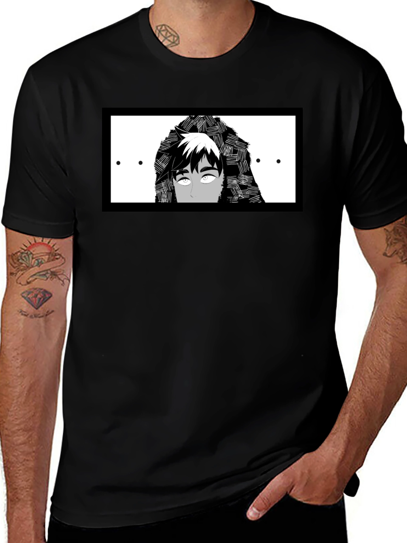 Variant 12 of Anime Graphic Tee - Black Crew Neck Shirt