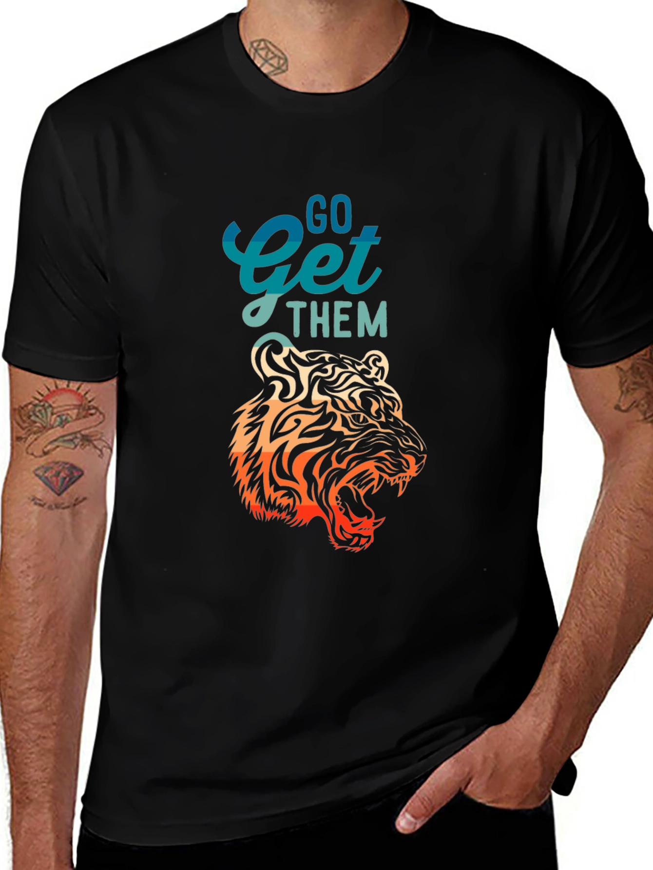 Variant 6 of Go Get Them Tiger Graphic Tee - Black Cotton Shirt