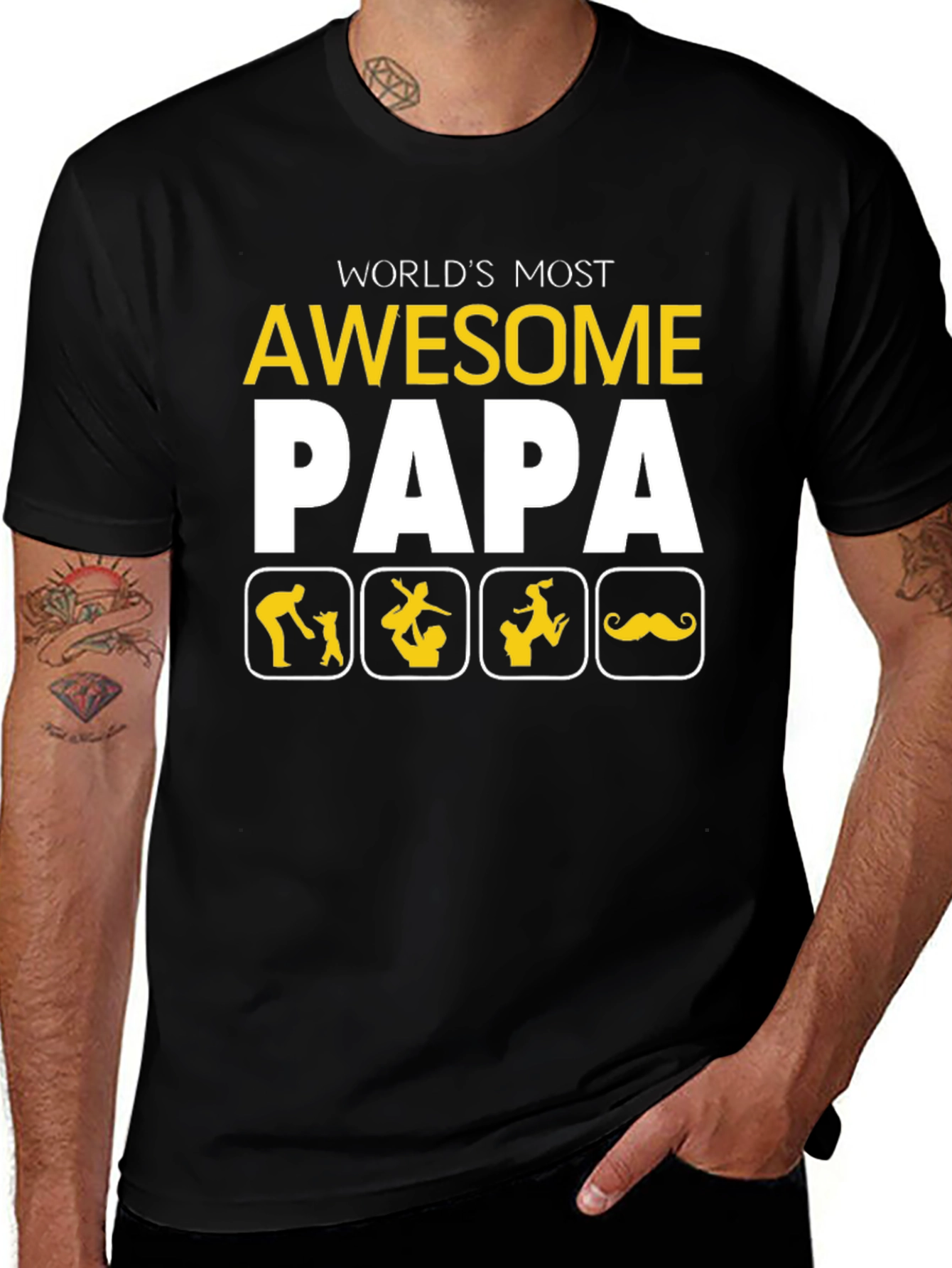 Variant 13 of World's Most Awesome Papa Black T-Shirt