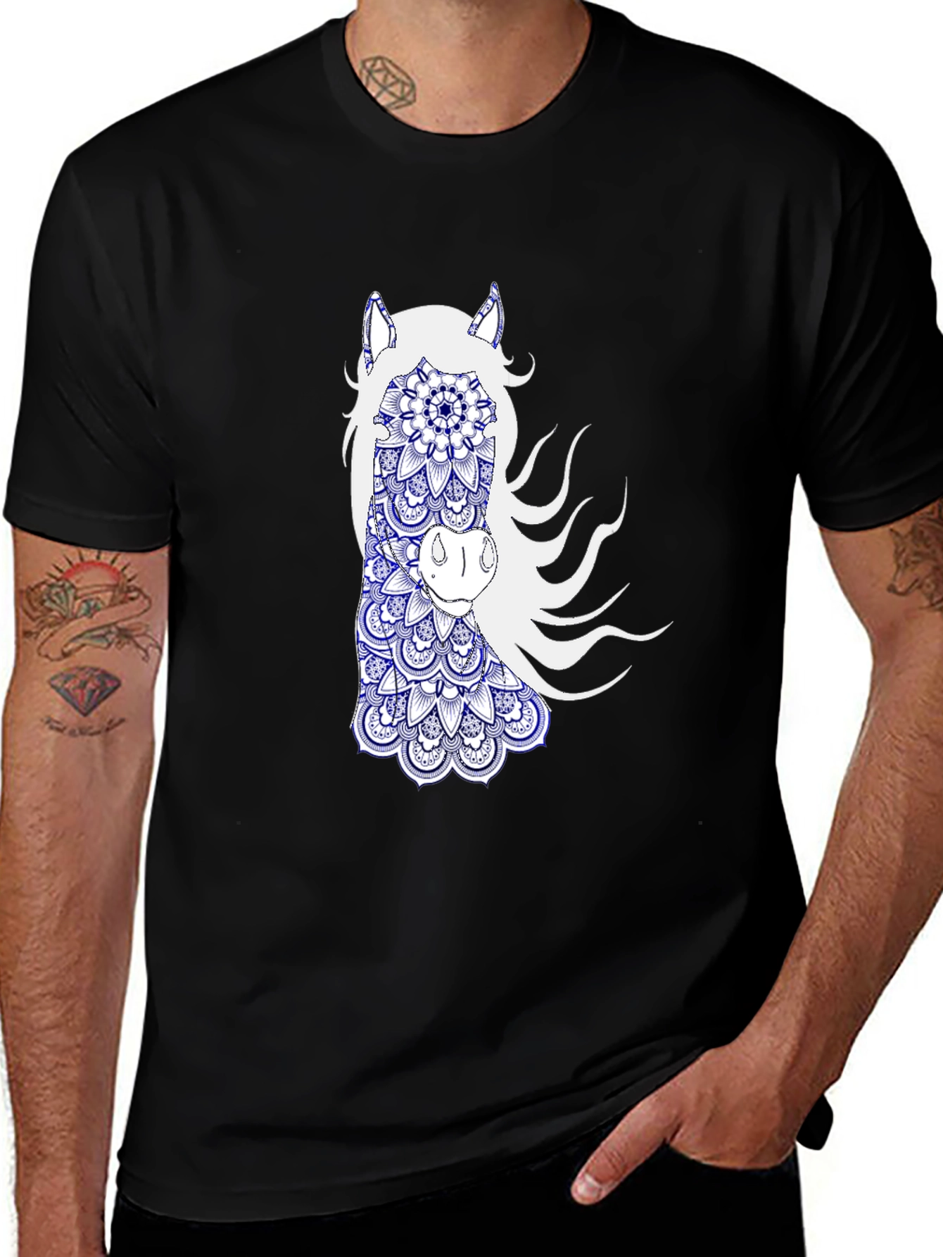 Variant 11 of Black T-Shirt with Horse Mandala Graphic