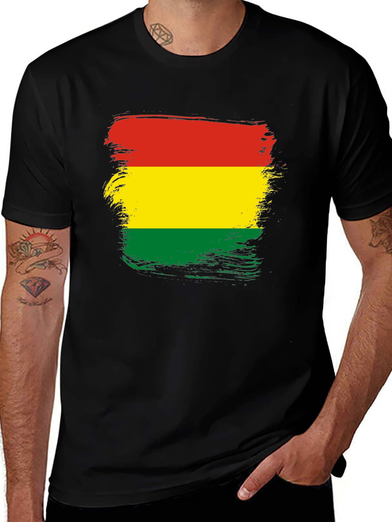 Variant 29 of Bolivia Flag Brush Stroke T-Shirt - Black Cotton Tee