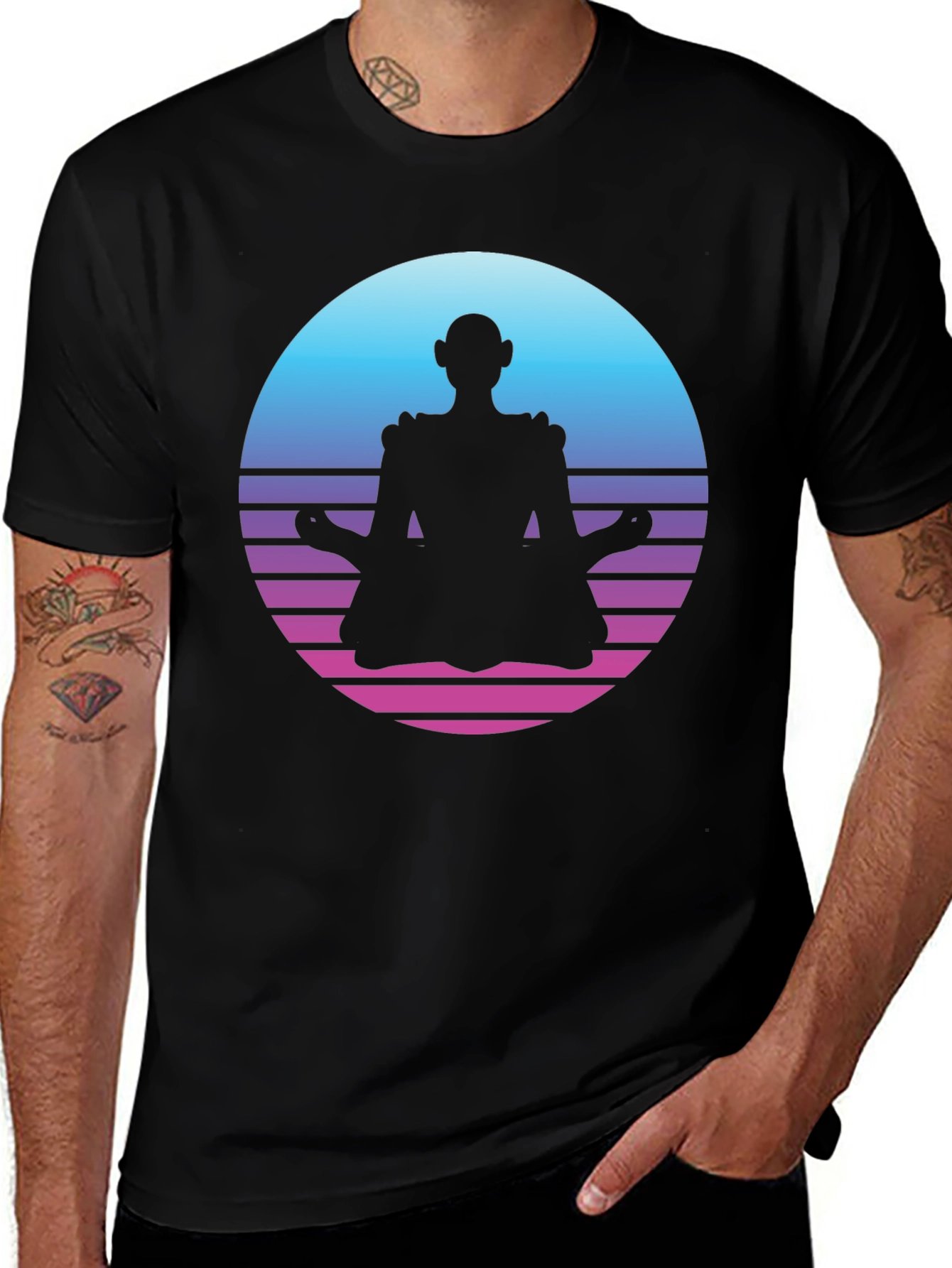 Variant 25 of Retro Meditation T-Shirt - Black