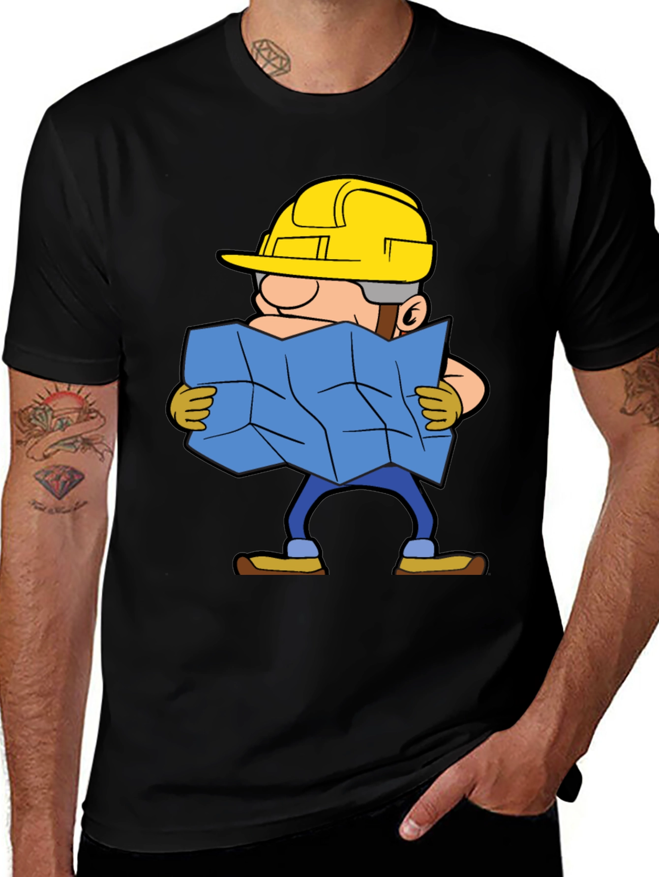 Variant 9 of Construction Worker Map Cartoon Graphic Tee