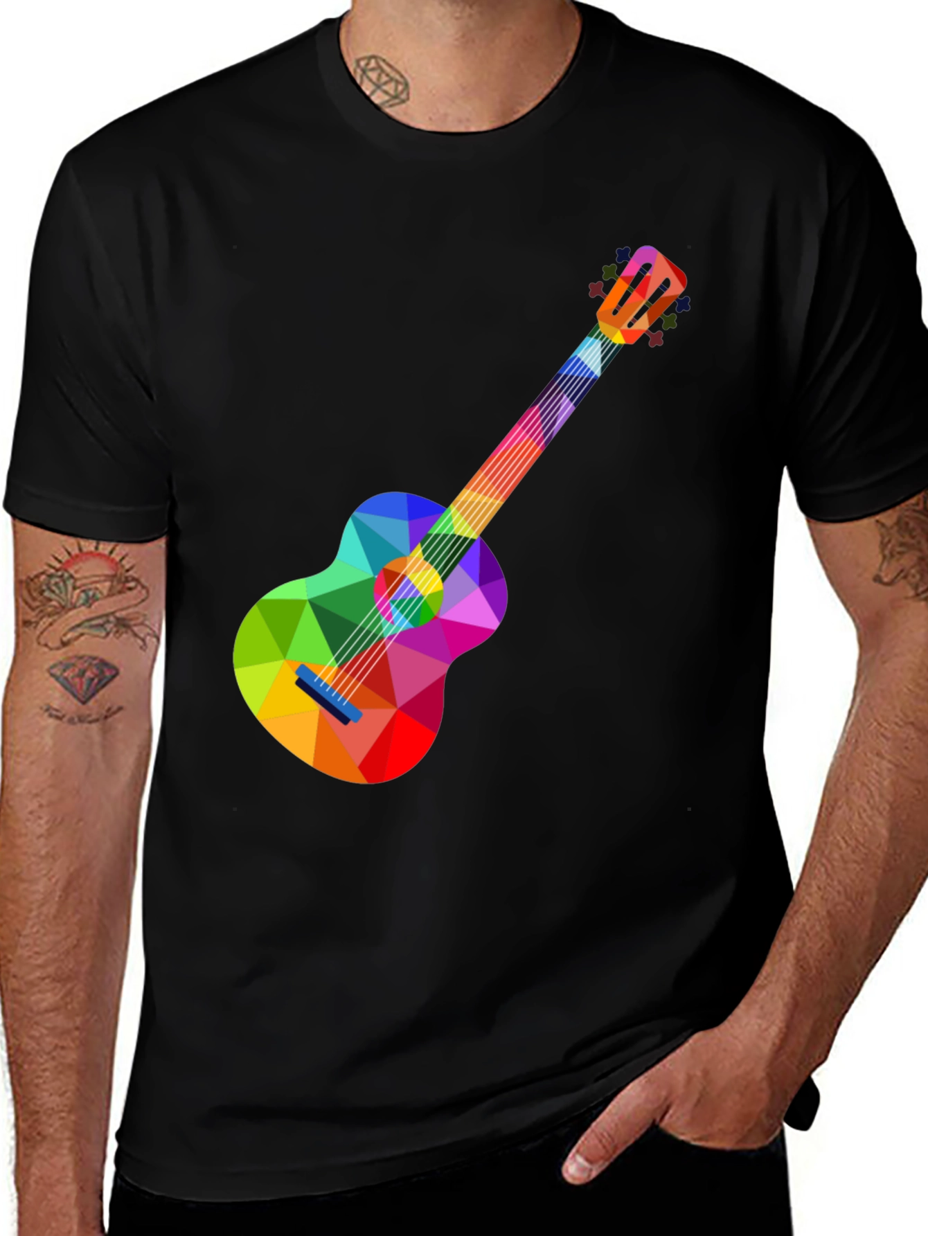 Variant 14 of Colorful Geometric Guitar Graphic Tee - Stylish Music Lover T-Shirt
