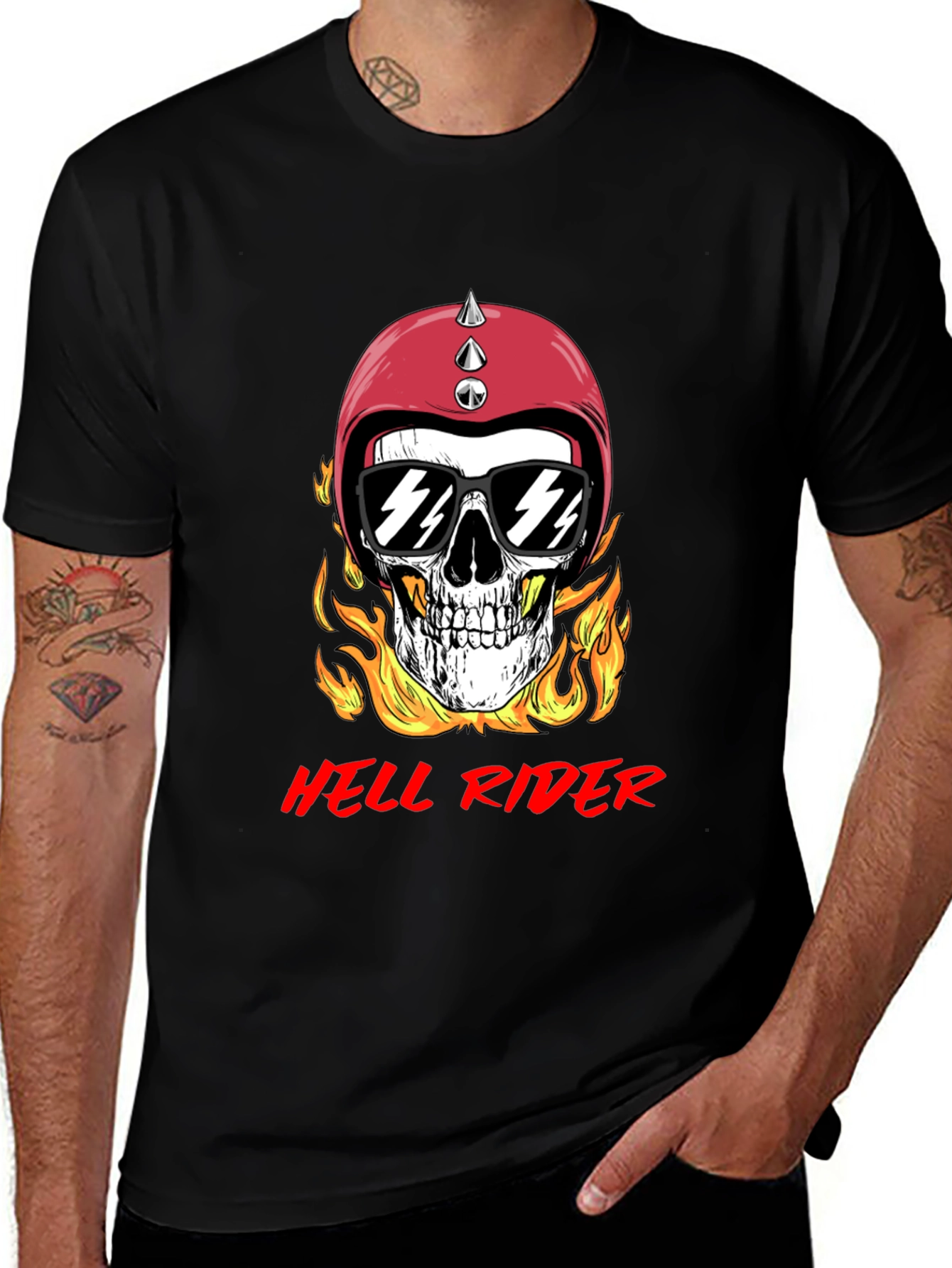 Variant 29 of Hell Rider Skull Graphic T-Shirt - Black