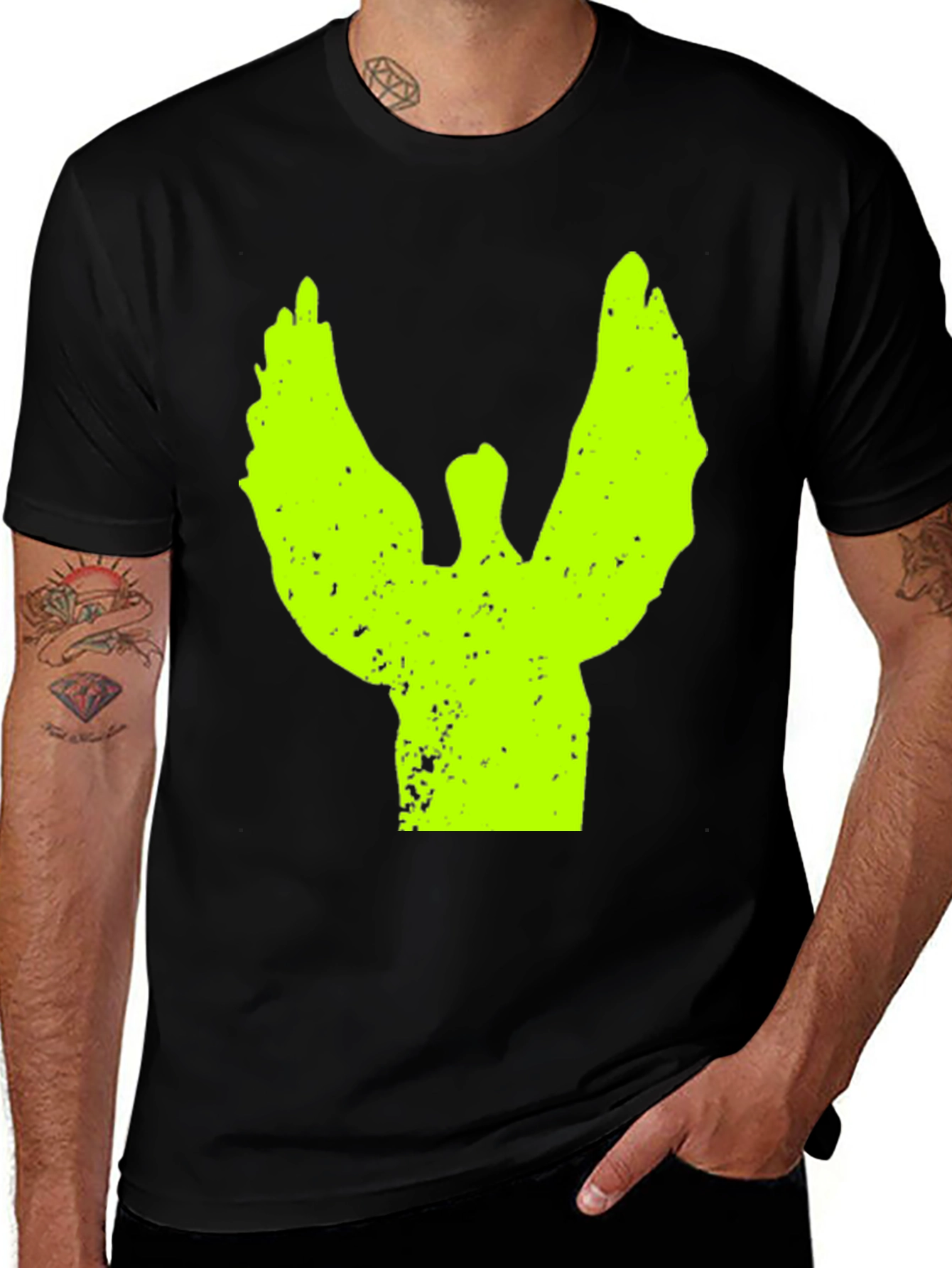 Variant 5 of Neon Angel Graphic Print Black T-Shirt