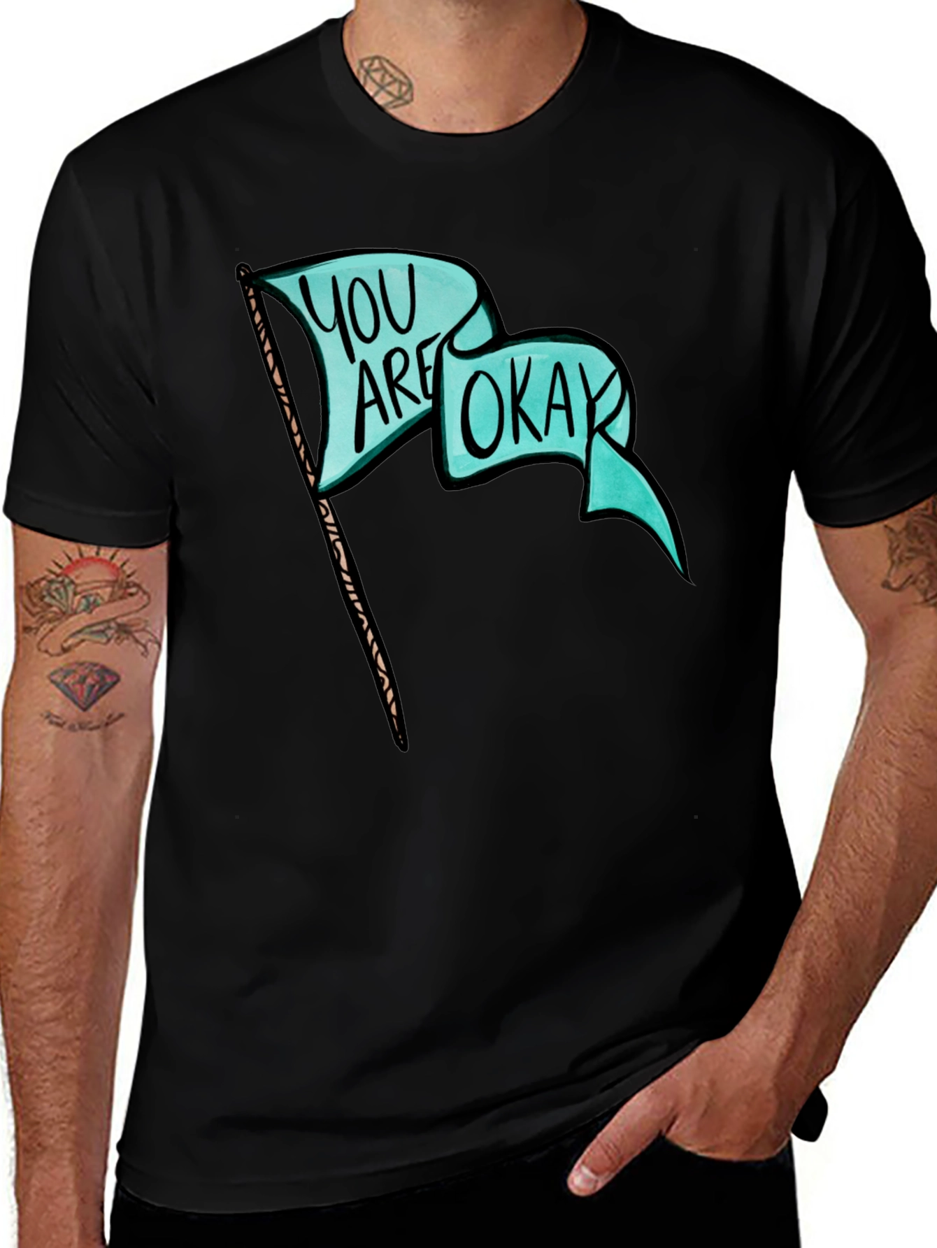 Variant 18 of You Are Okay Flag Graphic Black T-Shirt