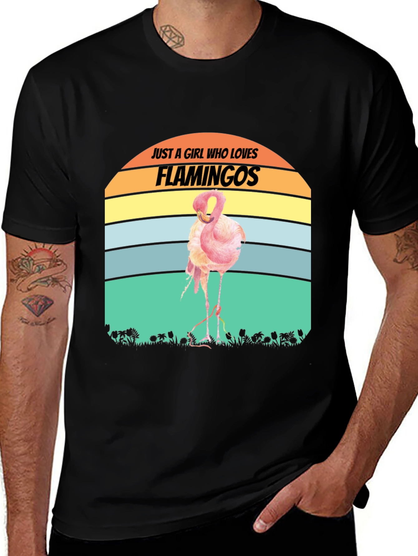 Black Just A Girl Who Loves Flamingos T-Shirt main image