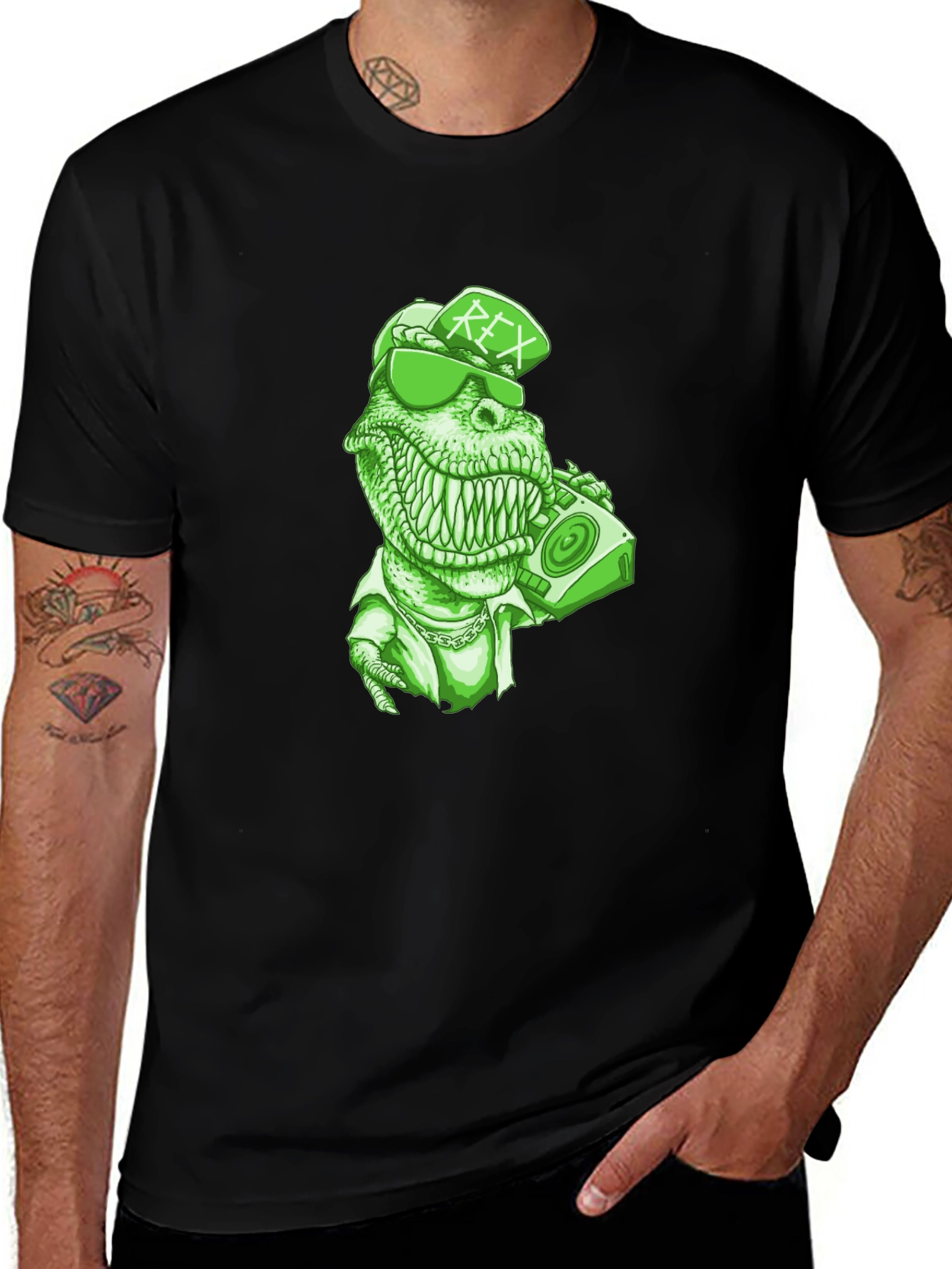 Rex T-Shirt - Green Dinosaur with Boombox
