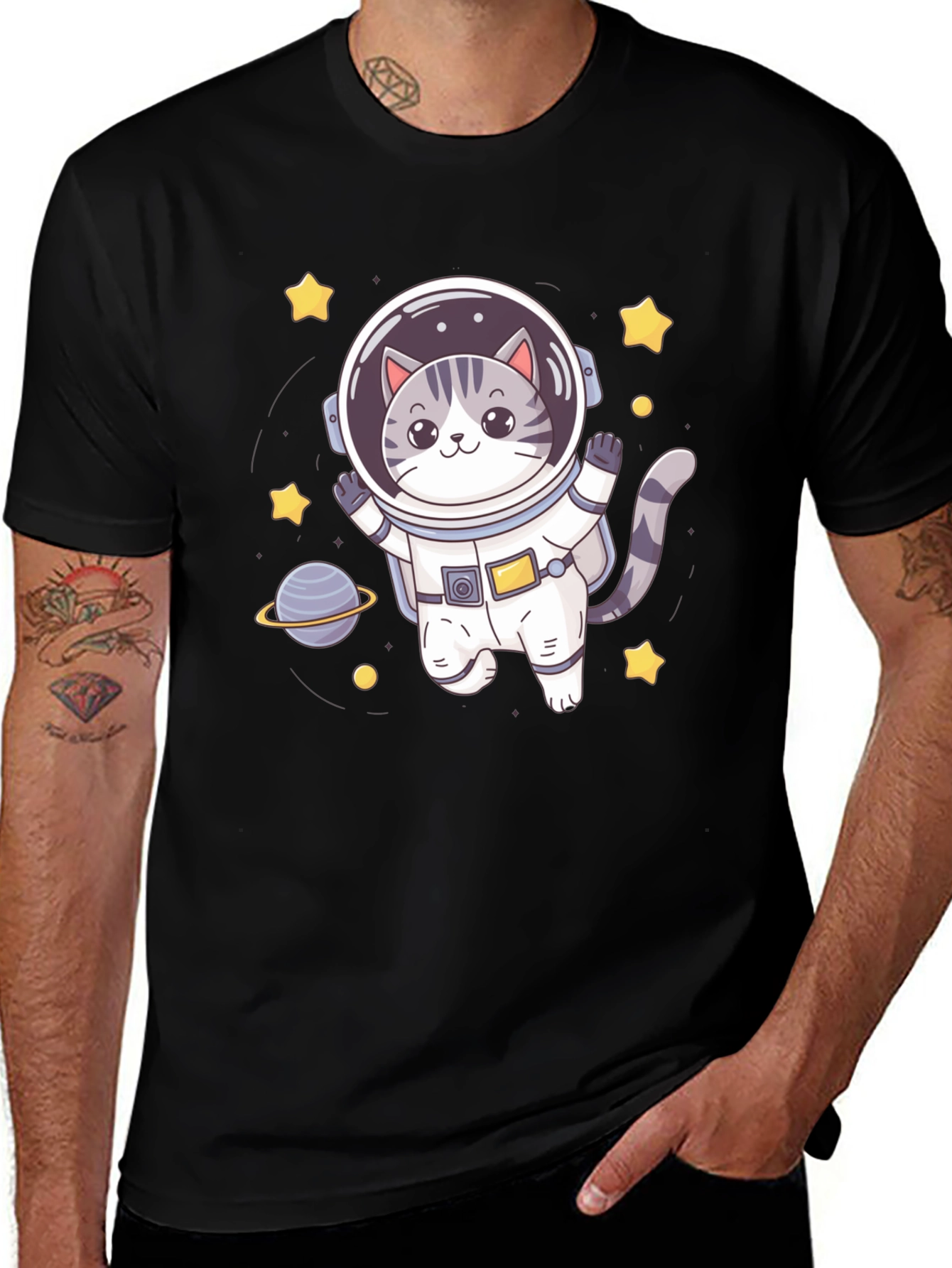 Variant 4 of Astronaut Cat Graphic Tee - Space Lover Shirt