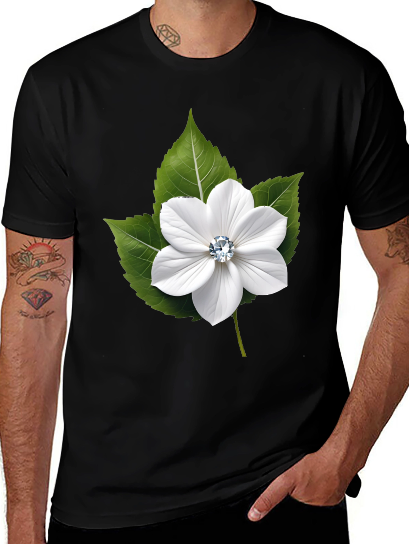 Variant 12 of Elegant Flower Tee - Black Cotton Blend