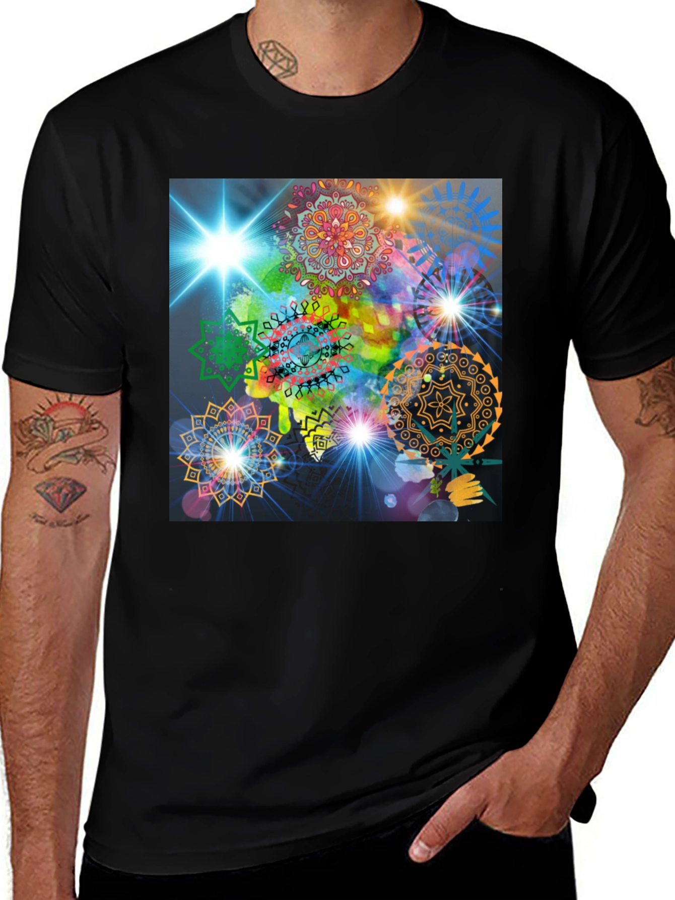 Variant 20 of Cosmic Mandala Graphic Tee - Modern Black T-Shirt