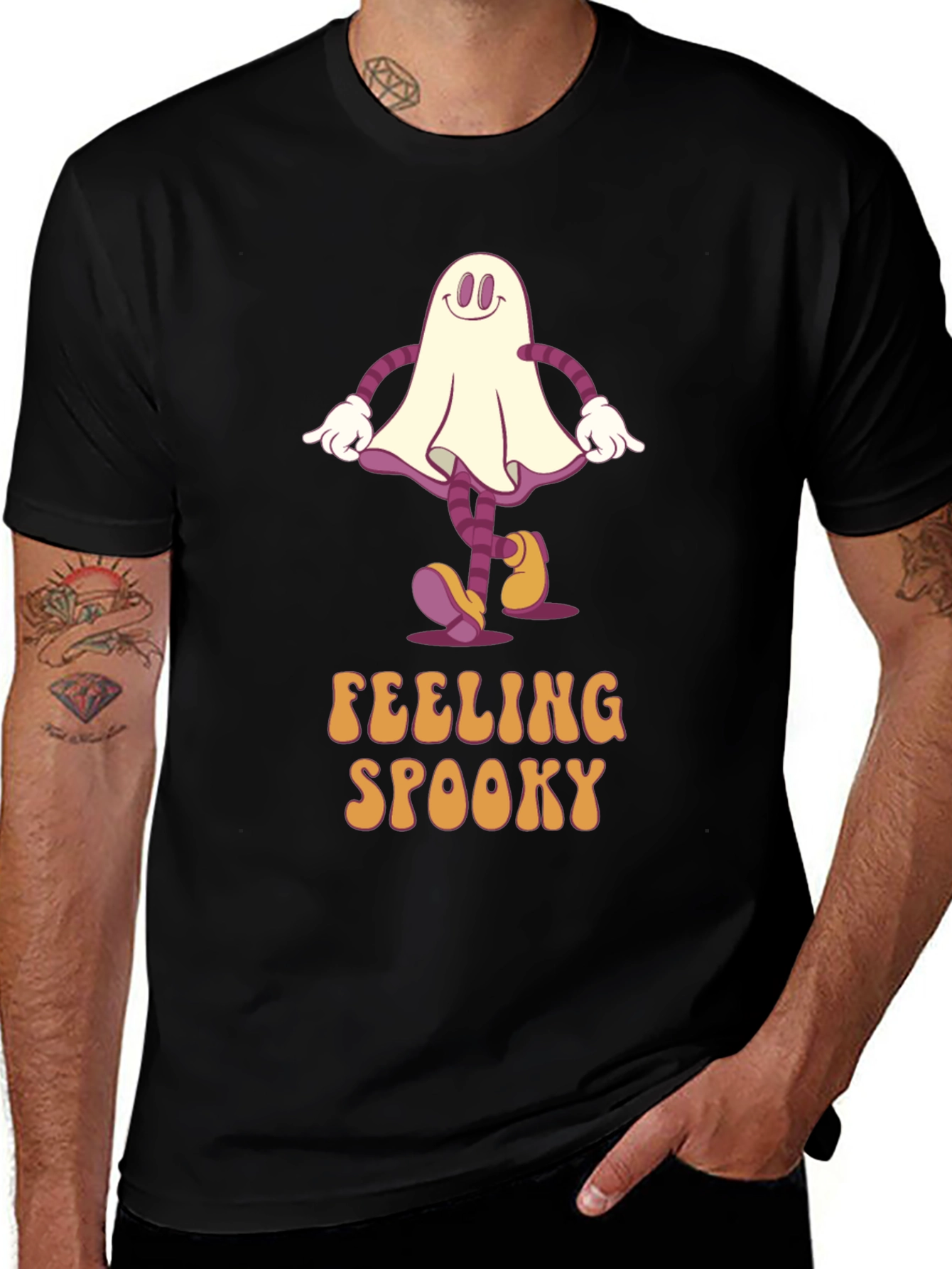 Variant 16 of Feeling Spooky Cartoon Ghost Black T-Shirt