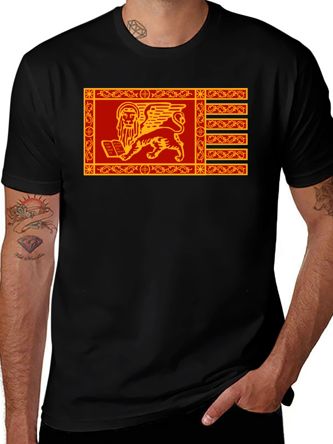 Venetian Flag Lion T-Shirt - Black Cotton Tee