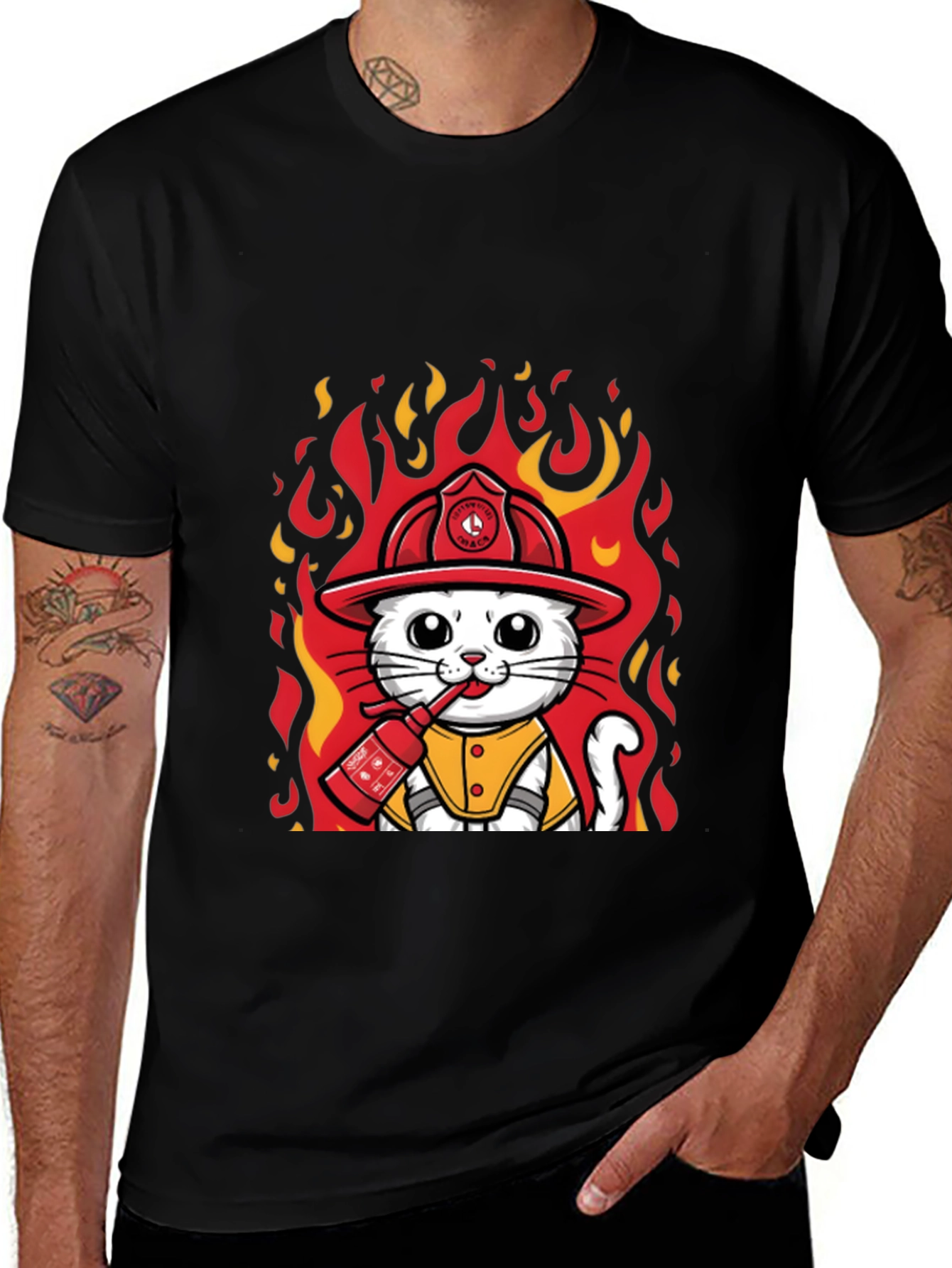 Variant 2 of Firefighter Cat T-Shirt - Cute & Funny Design