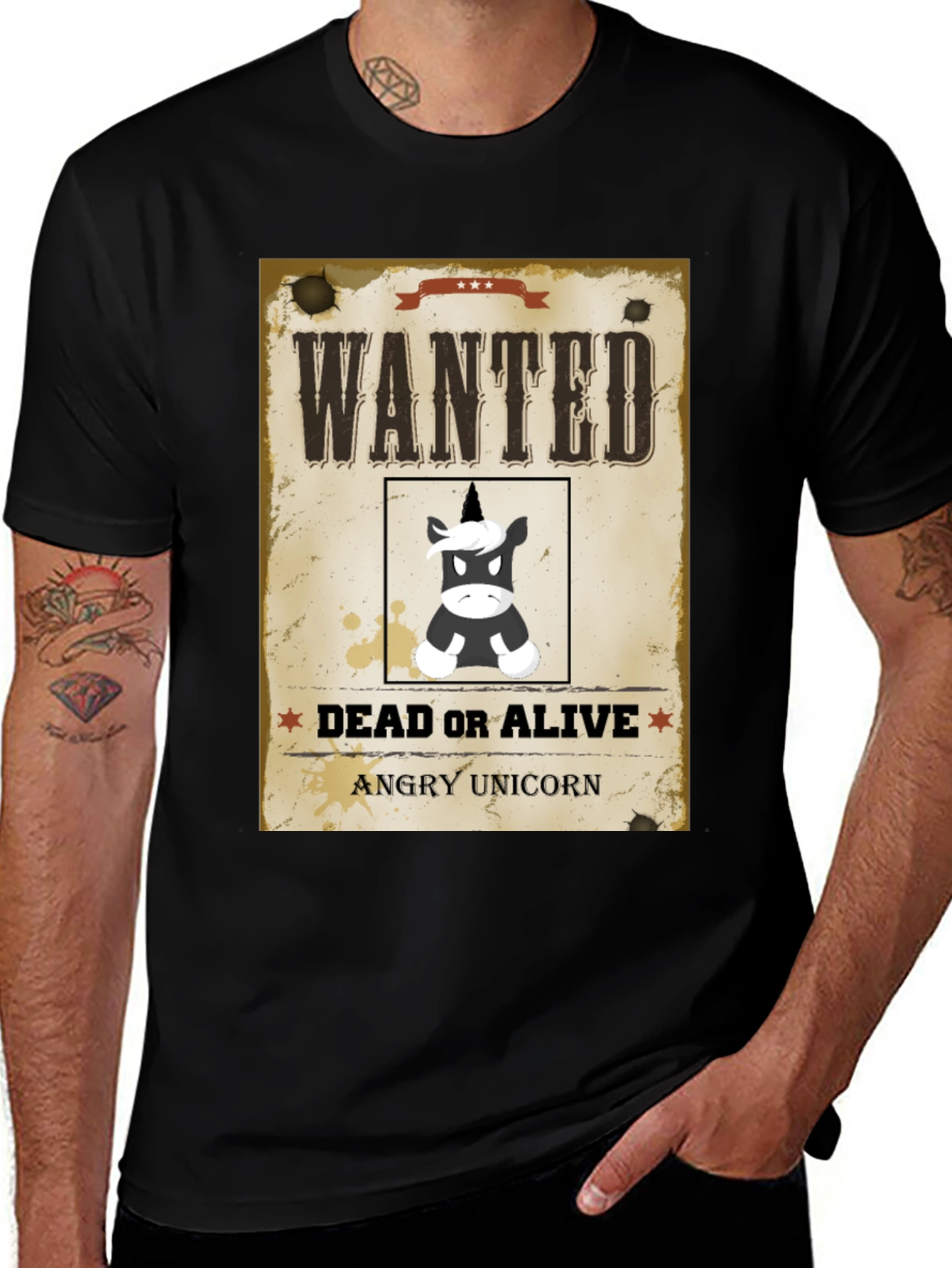 Wanted Angry Unicorn Funny Graphic T-Shirt