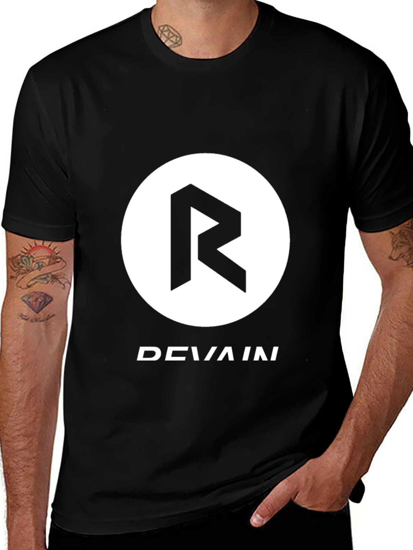 Variant 22 of Black Tee with 'R' Logo - DEVAIIN