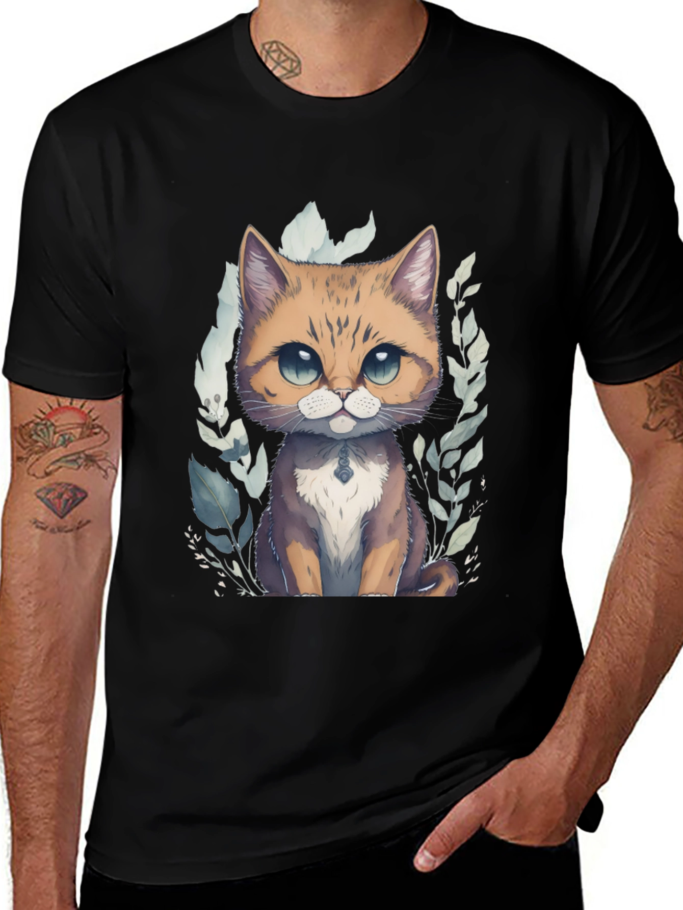 Variant 17 of Cute Cartoon Cat T-Shirt - Unisex Black Tee